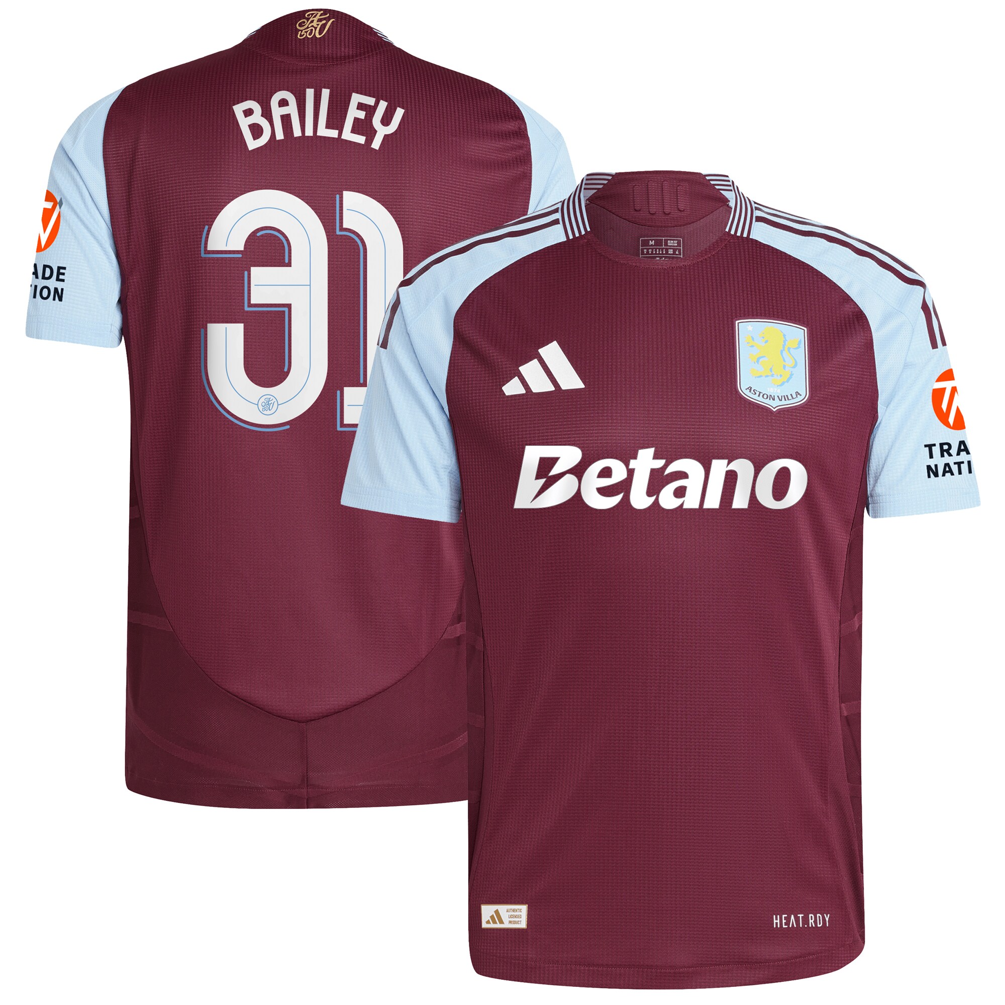Aston Villa Jerseys - Official aston villa adidas home authentic shirt 2024-25 with bailey 31 cup printing Collection for AVFC Fans