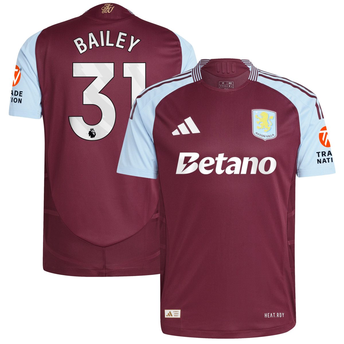 Aston Villa Jerseys - Official aston villa adidas home authentic shirt 2024-25 with bailey 31 printing Collection for AVFC Fans