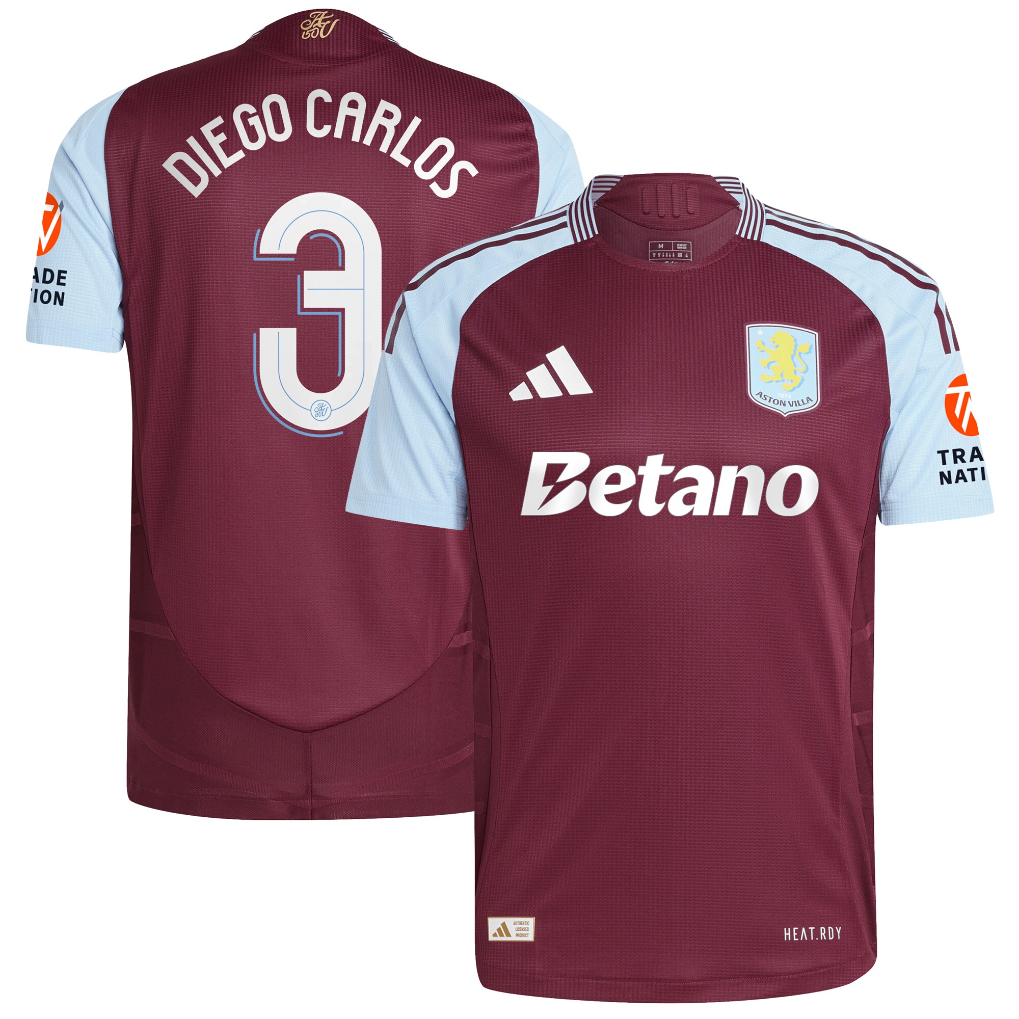 Aston Villa Jerseys - Official aston villa adidas home authentic shirt 2024-25 with diego carlos 3 cup printing Collection for AVFC Fans