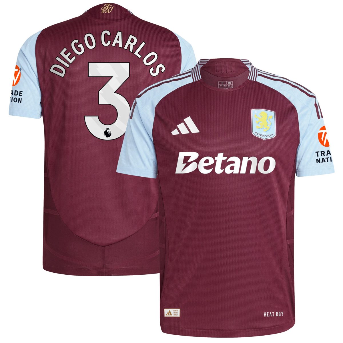 Aston Villa Jerseys - Official aston villa adidas home authentic shirt 2024-25 with diego carlos 3 printing Collection for AVFC Fans