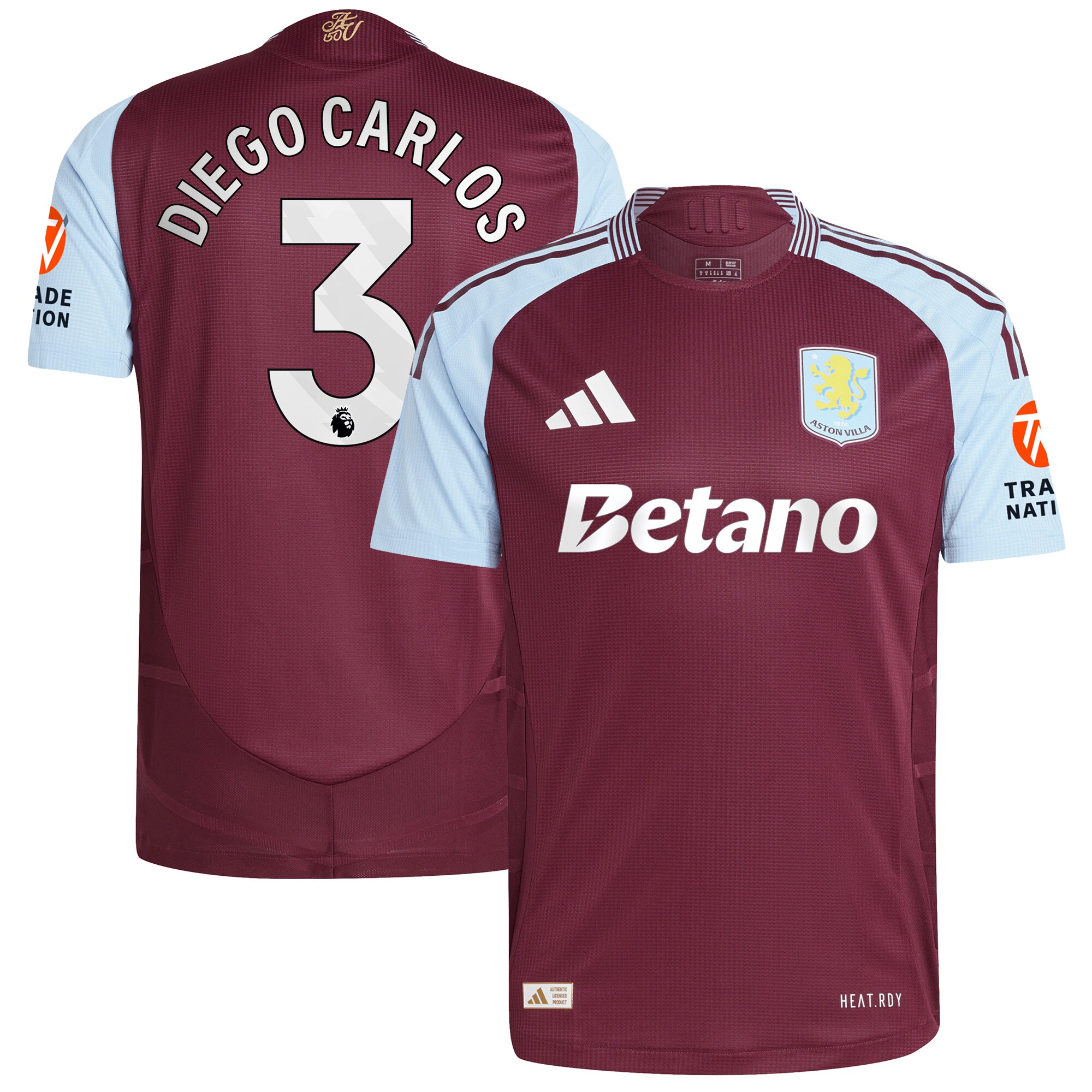 Aston Villa Jerseys - Official aston villa adidas home authentic shirt 2024-25 with diego carlos 3 printing Collection for AVFC Fans