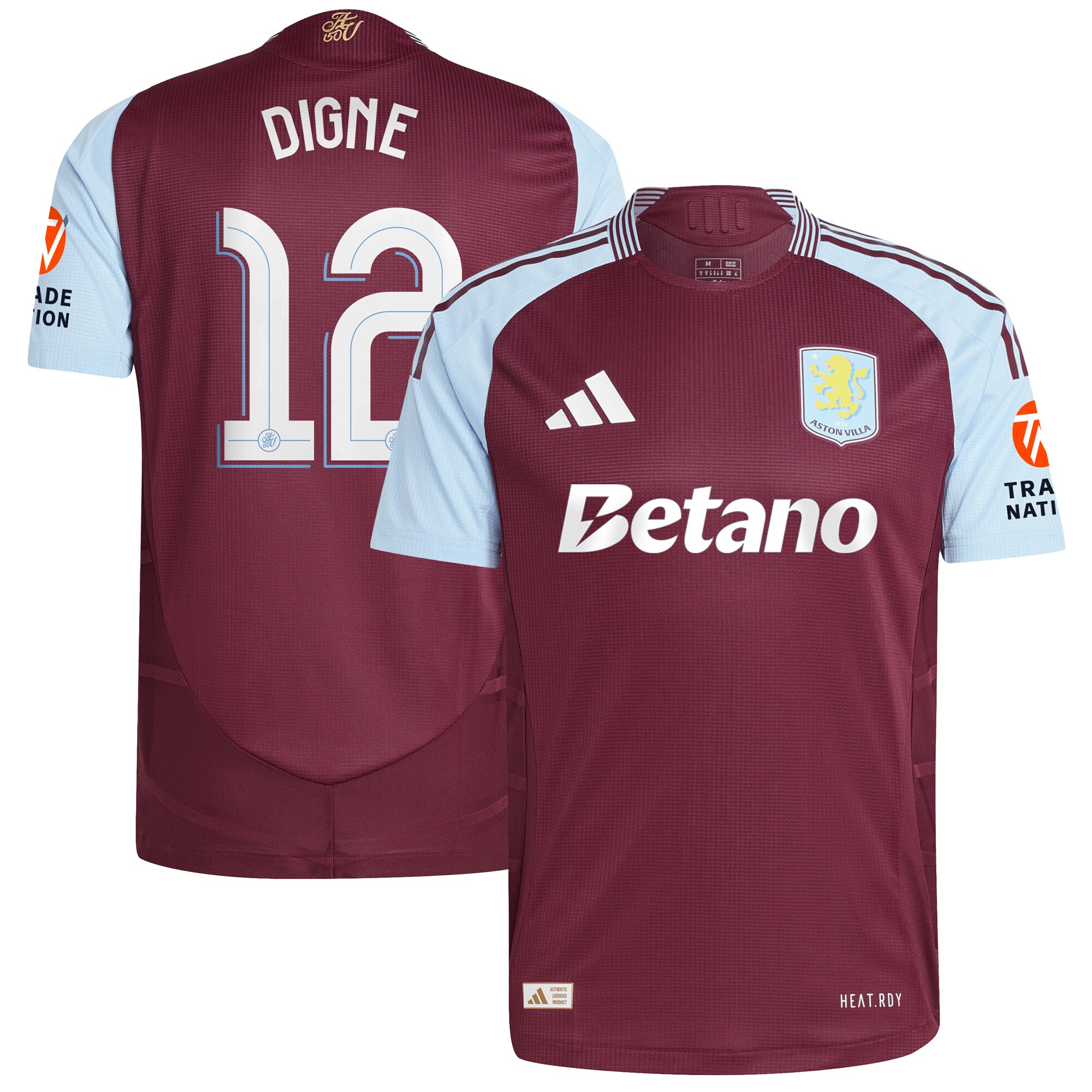 Aston Villa Jerseys - Official aston villa adidas home authentic shirt 2024-25 with digne 12 cup printing Collection for AVFC Fans