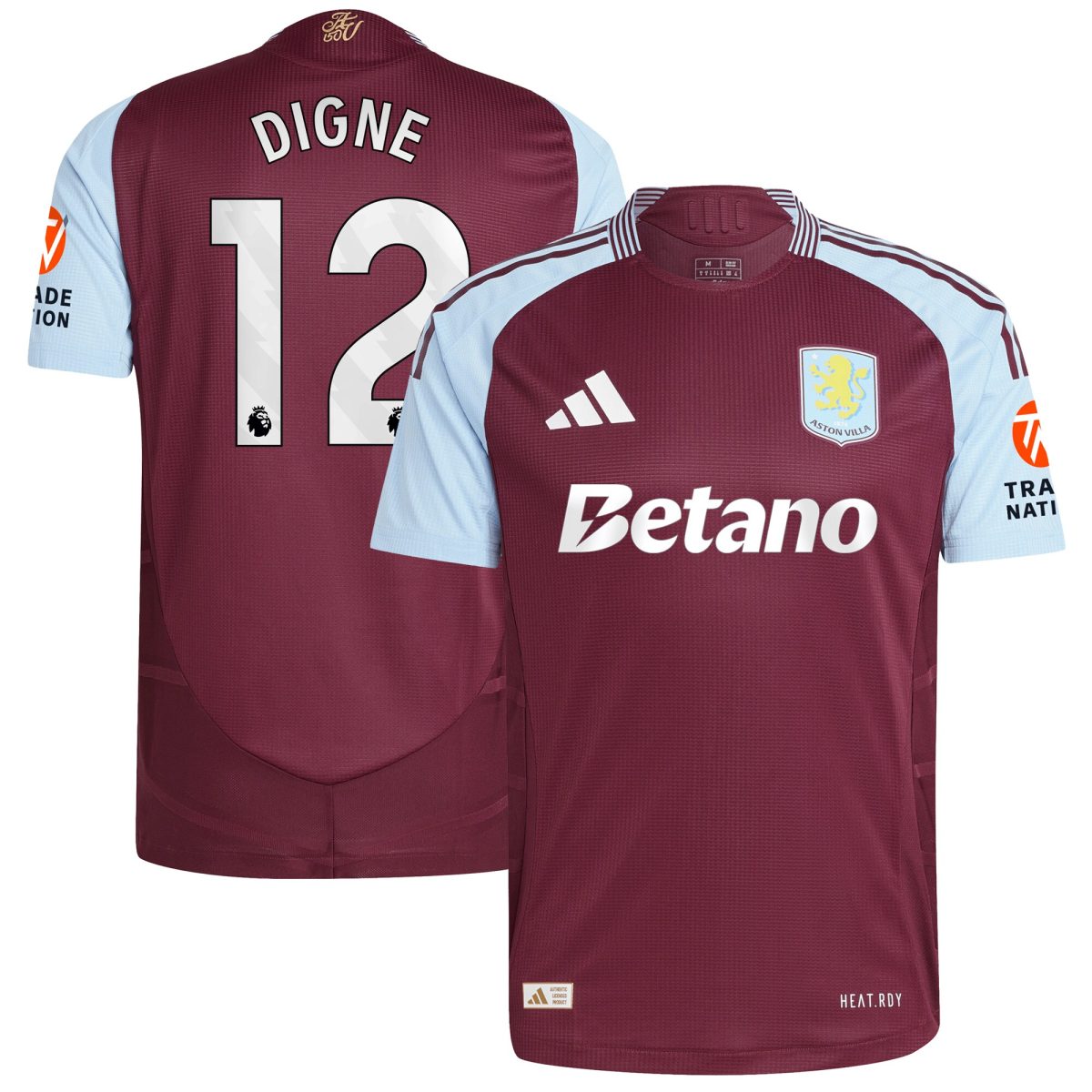 Aston Villa Jerseys - Official aston villa adidas home authentic shirt 2024-25 with digne 12 printing Collection for AVFC Fans