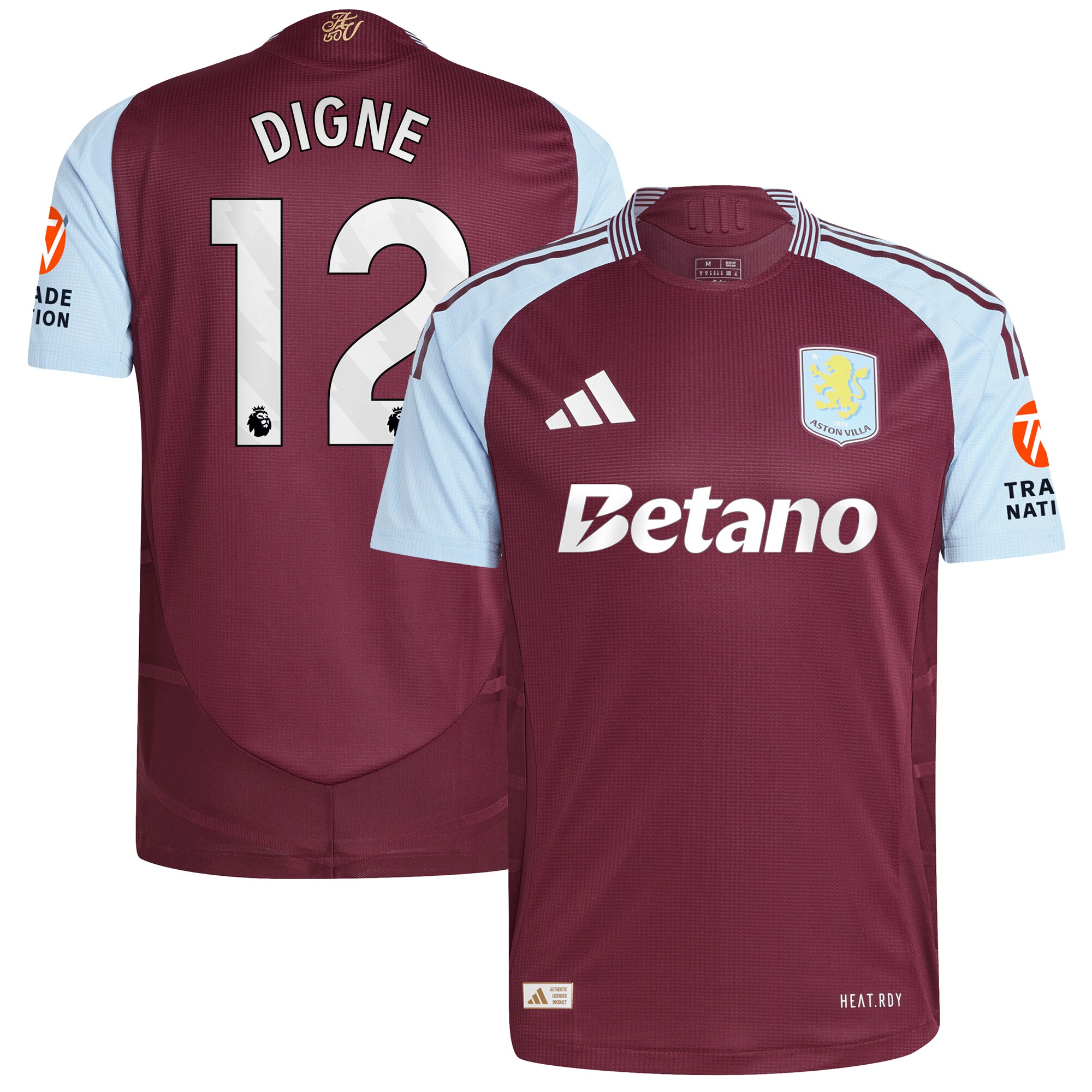 Aston Villa Jerseys - Official aston villa adidas home authentic shirt 2024-25 with digne 12 printing Collection for AVFC Fans