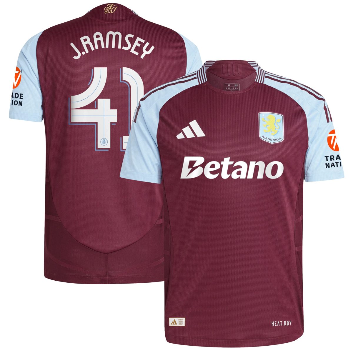 Aston Villa Jerseys - Official aston villa adidas home authentic shirt 2024-25 with j. ramsey 41 cup printing Collection for AVFC Fans