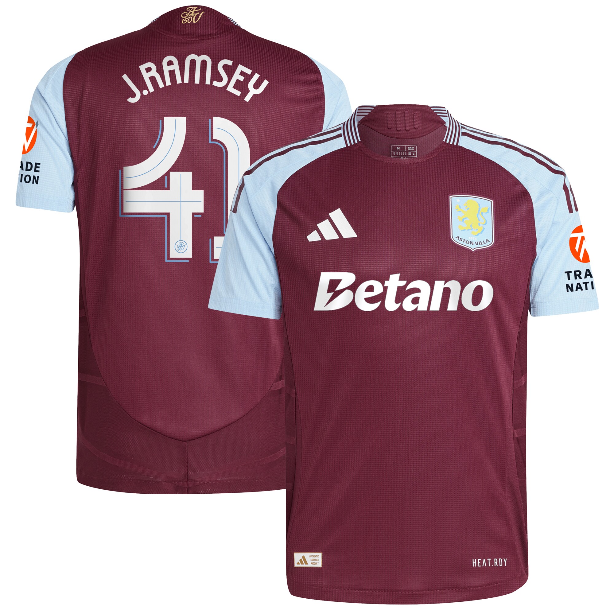 Aston Villa Jerseys - Official aston villa adidas home authentic shirt 2024-25 with j. ramsey 41 cup printing Collection for AVFC Fans