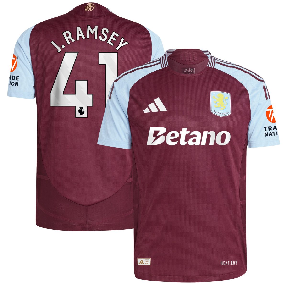 Aston Villa Jerseys - Official aston villa adidas home authentic shirt 2024-25 with j. ramsey 41 printing Collection for AVFC Fans