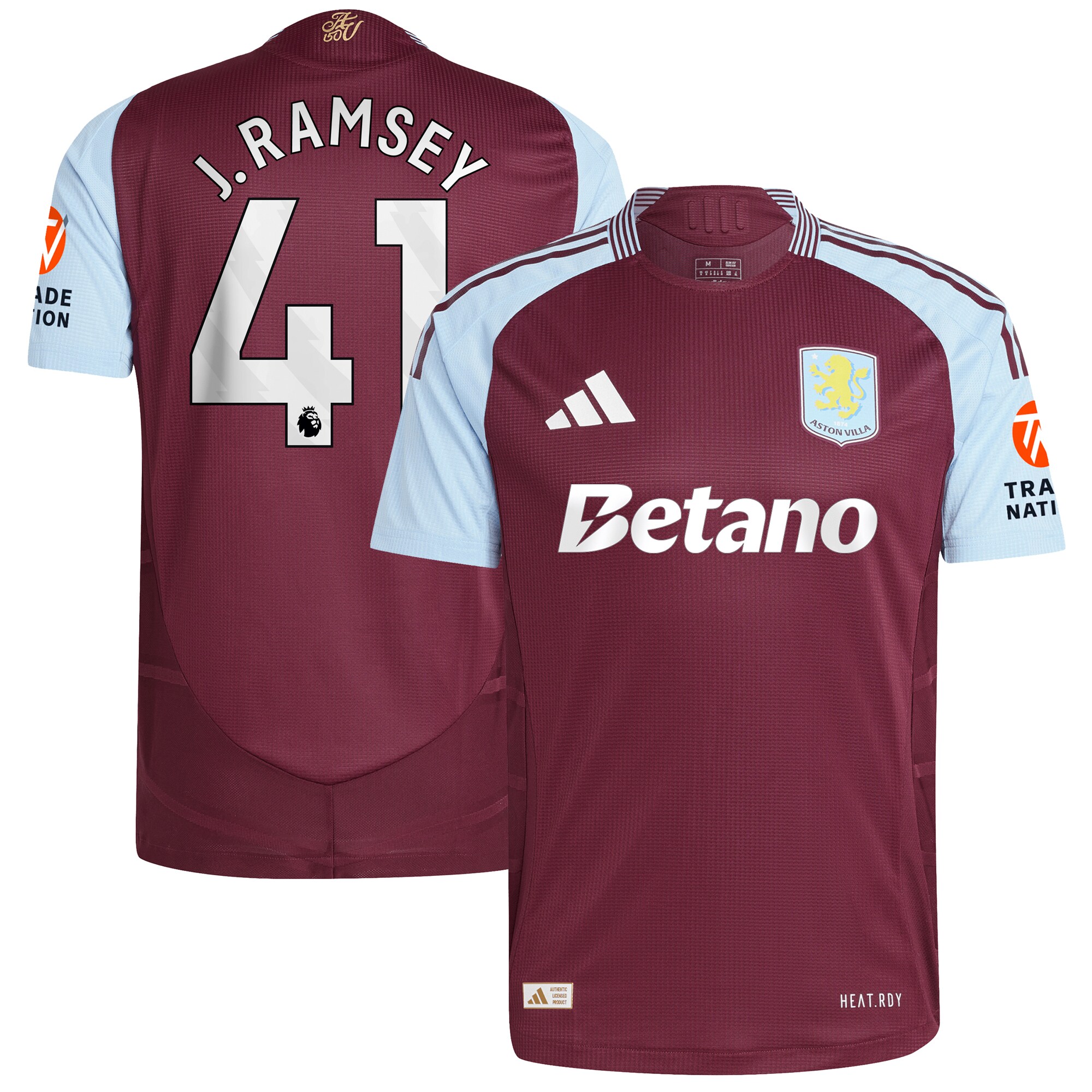 Aston Villa Jerseys - Official aston villa adidas home authentic shirt 2024-25 with j. ramsey 41 printing Collection for AVFC Fans