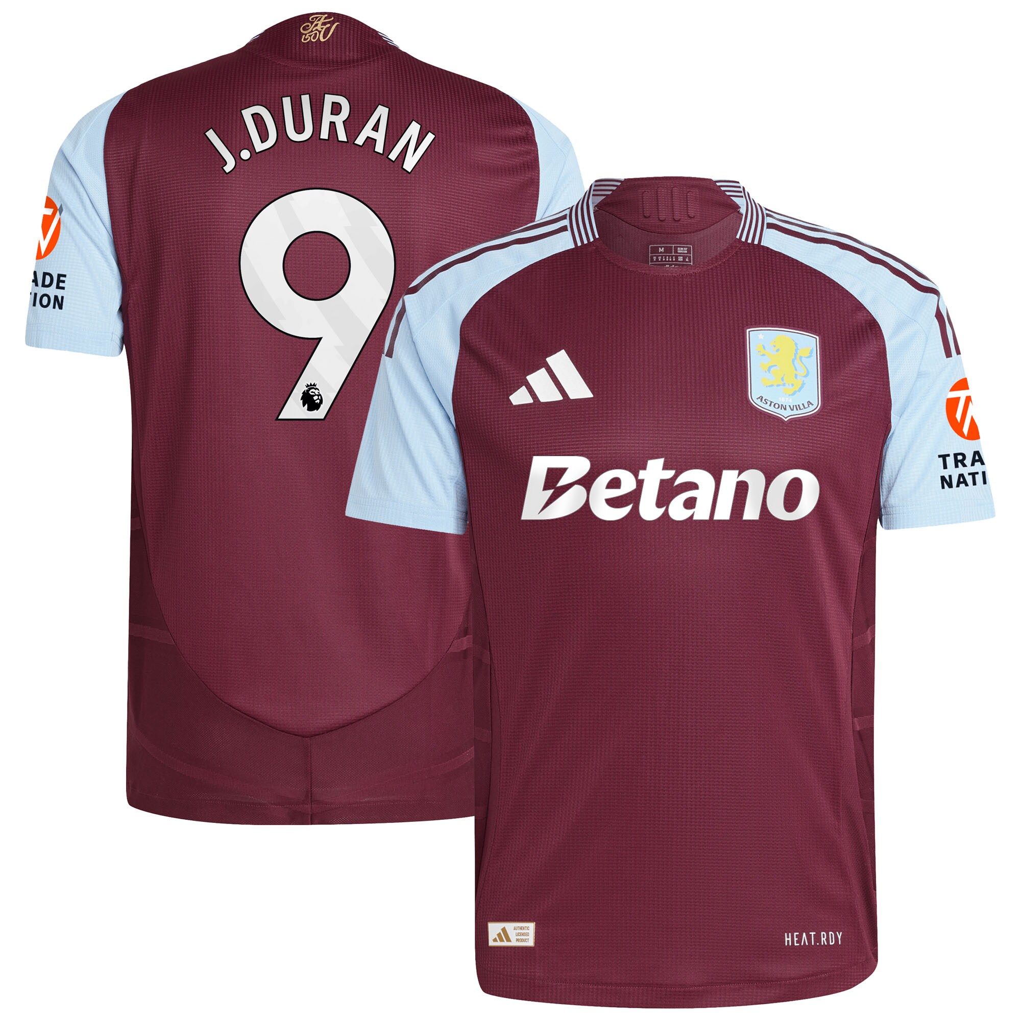 Aston Villa Jerseys - Official aston villa adidas home authentic shirt 2024-25 with j.duran 9 printing Collection for AVFC Fans