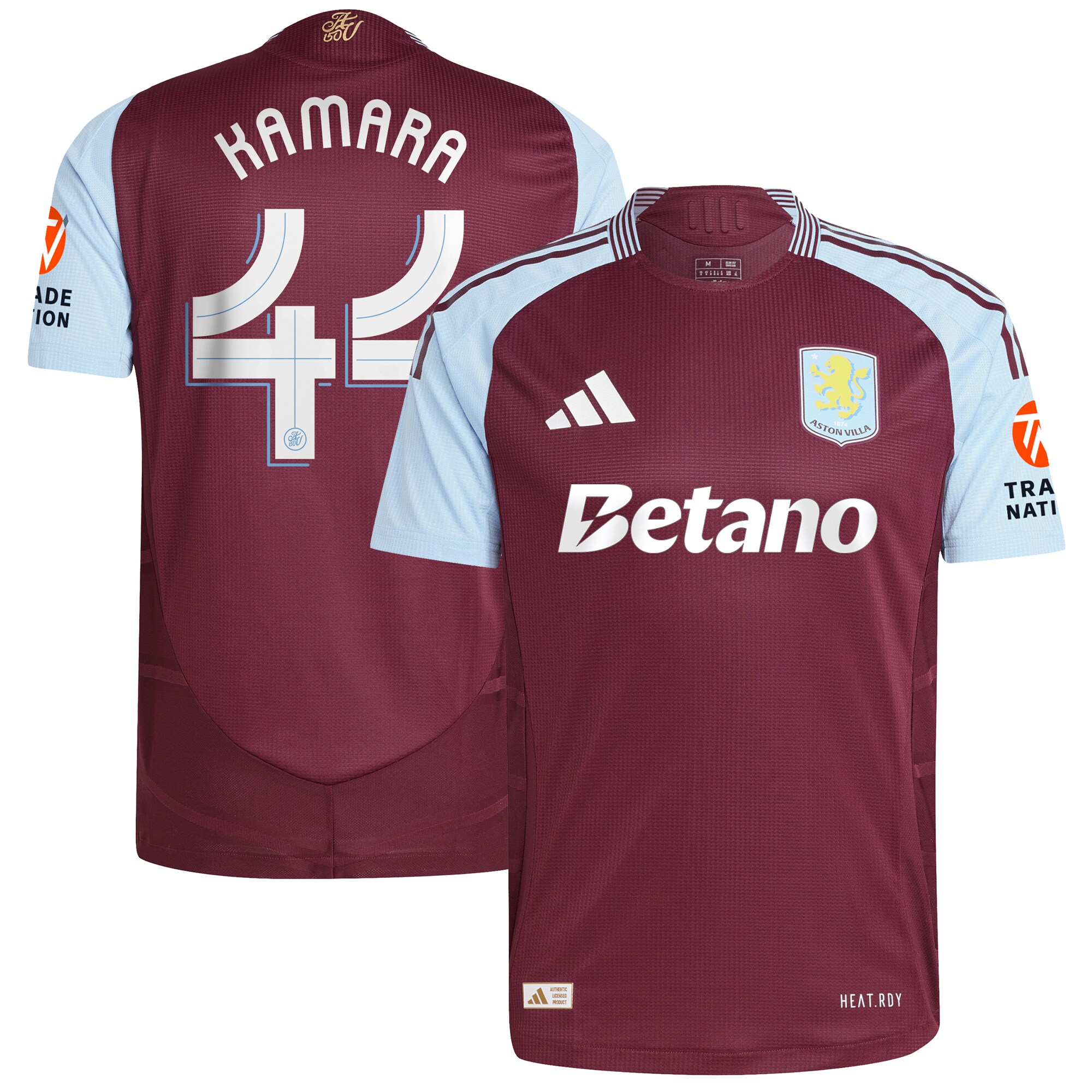 Aston Villa Jerseys - Official aston villa adidas home authentic shirt 2024-25 with kamara 44 cup printing Collection for AVFC Fans