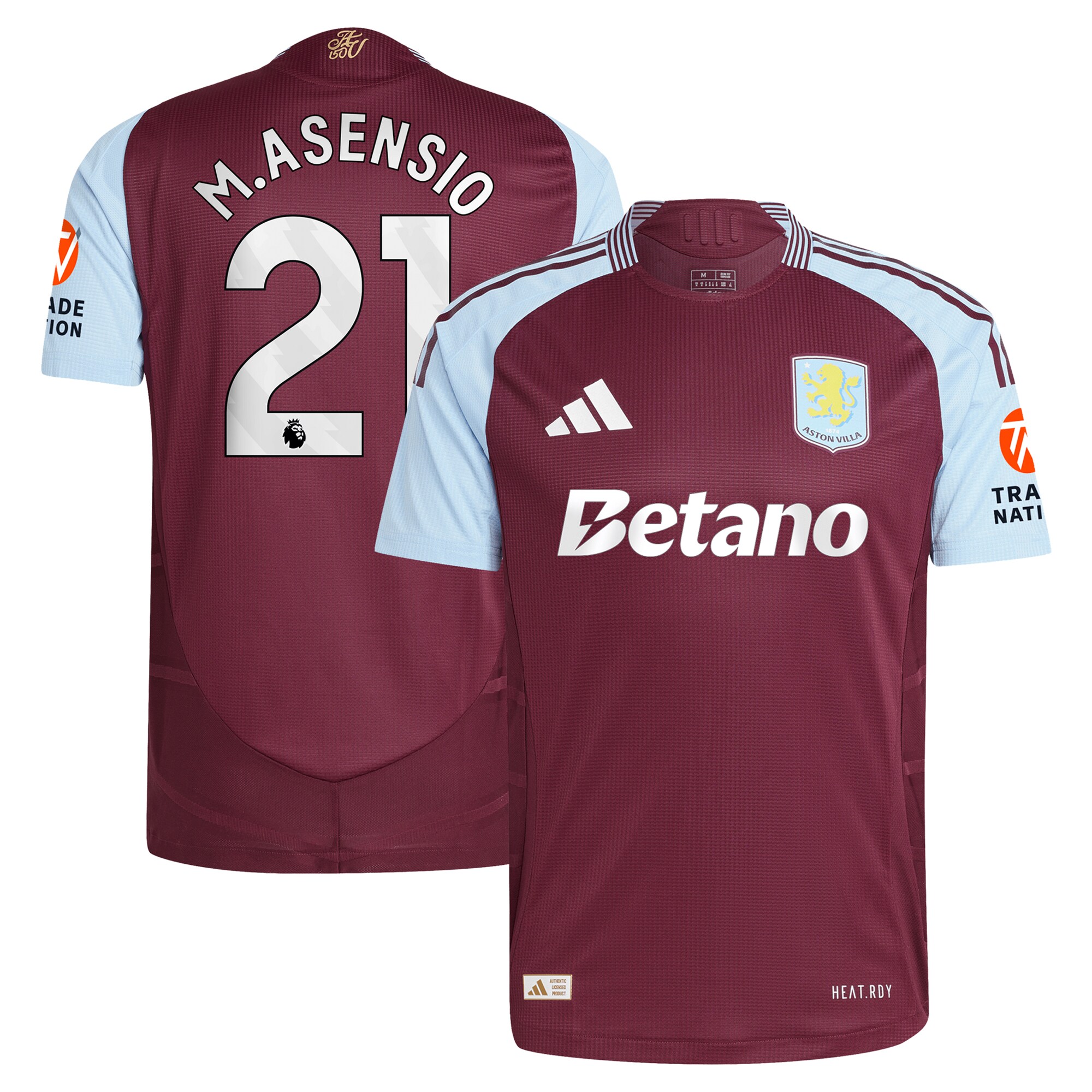 Aston Villa Jerseys - Official aston villa adidas home authentic shirt 2024-25 with m.asensio 21 printing Collection for AVFC Fans