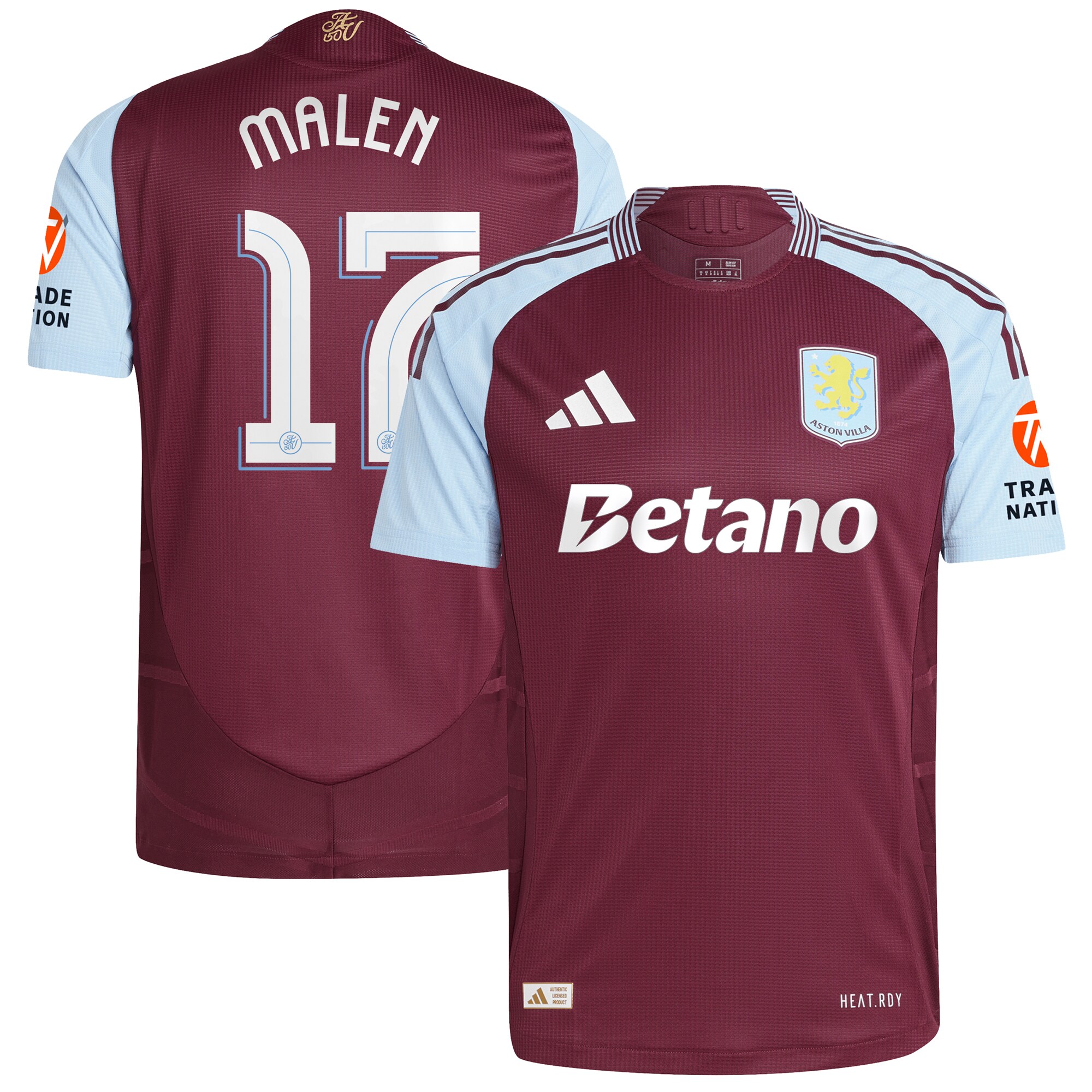Aston Villa Jerseys - Official aston villa adidas home authentic shirt 2024-25 with malen 17 cup printing Collection for AVFC Fans