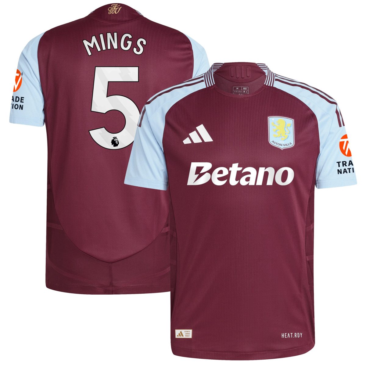 Aston Villa Jerseys - Official aston villa adidas home authentic shirt 2024-25 with mings 5 printing Collection for AVFC Fans