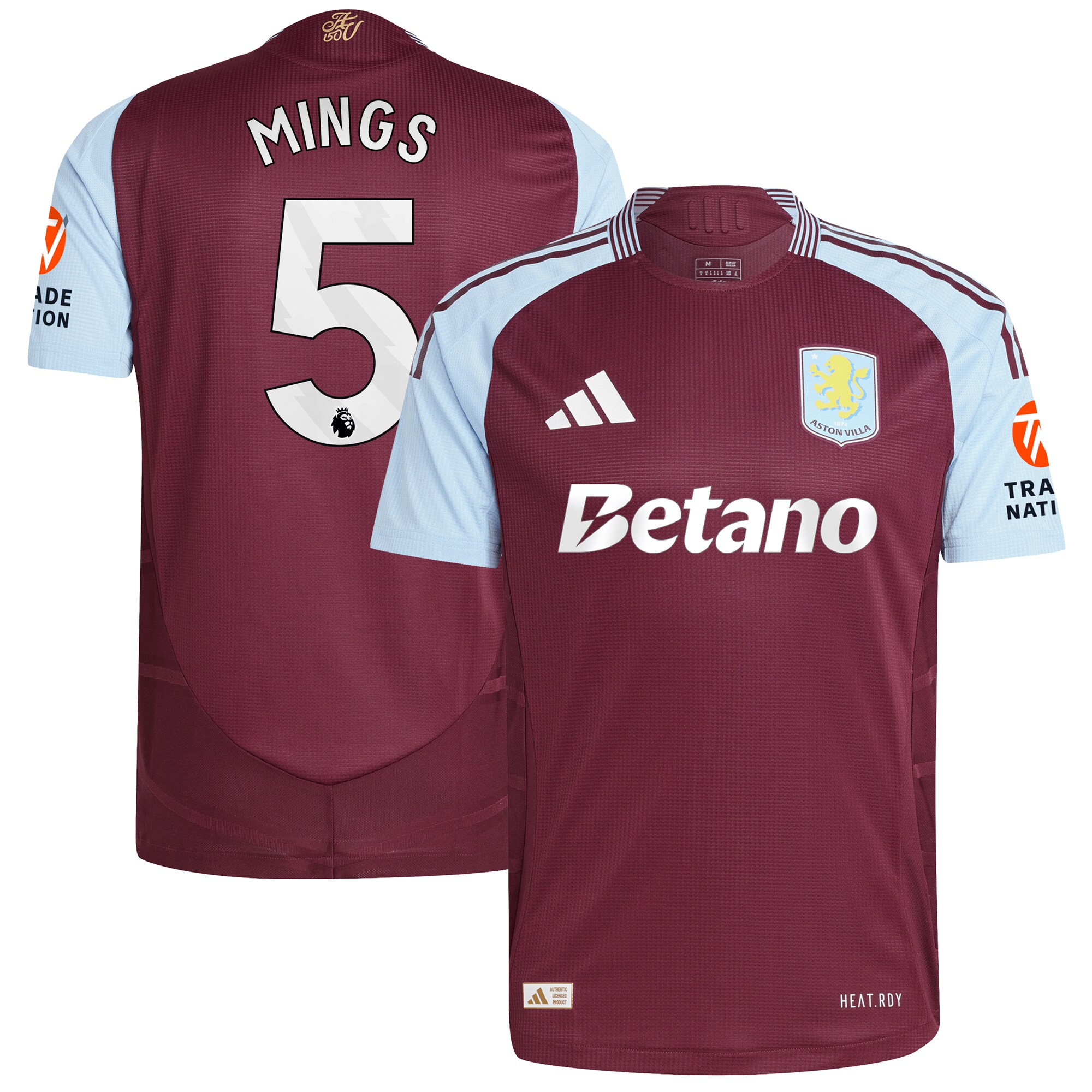 Aston Villa Jerseys - Official aston villa adidas home authentic shirt 2024-25 with mings 5 printing Collection for AVFC Fans