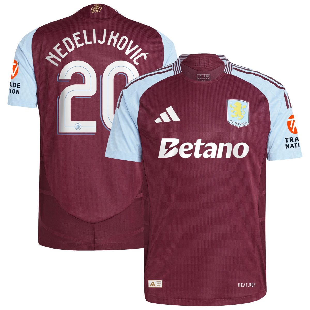 Aston Villa Jerseys - Official aston villa adidas home authentic shirt 2024-25 with nedeljković 20 cup printing Collection for AVFC Fans