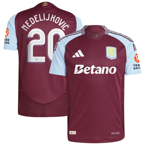 Aston Villa Jerseys - Official aston villa adidas home authentic shirt 2024-25 with nedeljković 20 cup printing Collection for AVFC Fans