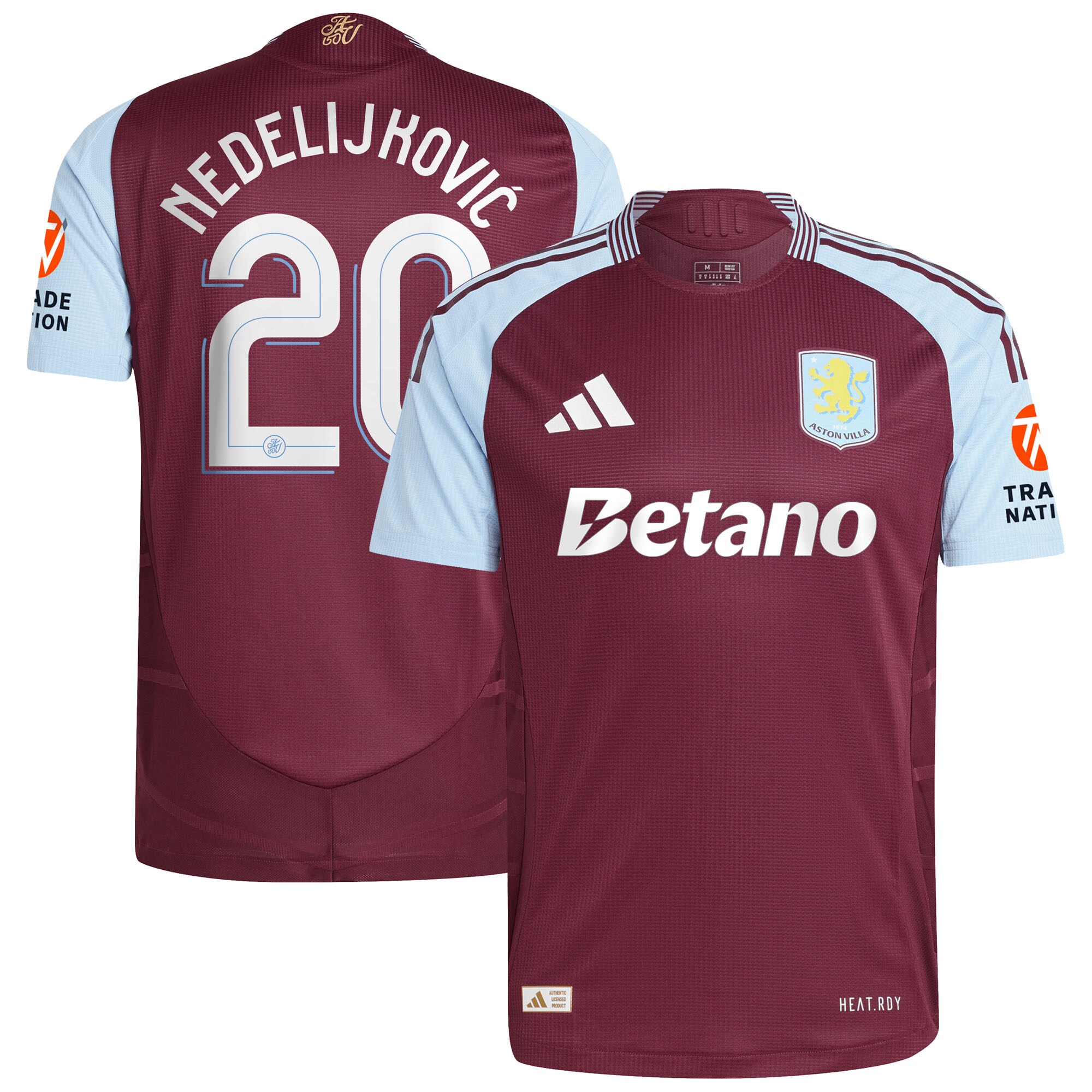 Aston Villa Jerseys - Official aston villa adidas home authentic shirt 2024-25 with nedeljković 20 cup printing Collection for AVFC Fans