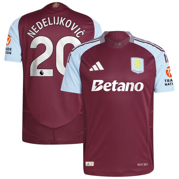 Aston Villa Jerseys - Official aston villa adidas home authentic shirt 2024-25 with nedeljković 20 printing Collection for AVFC Fans