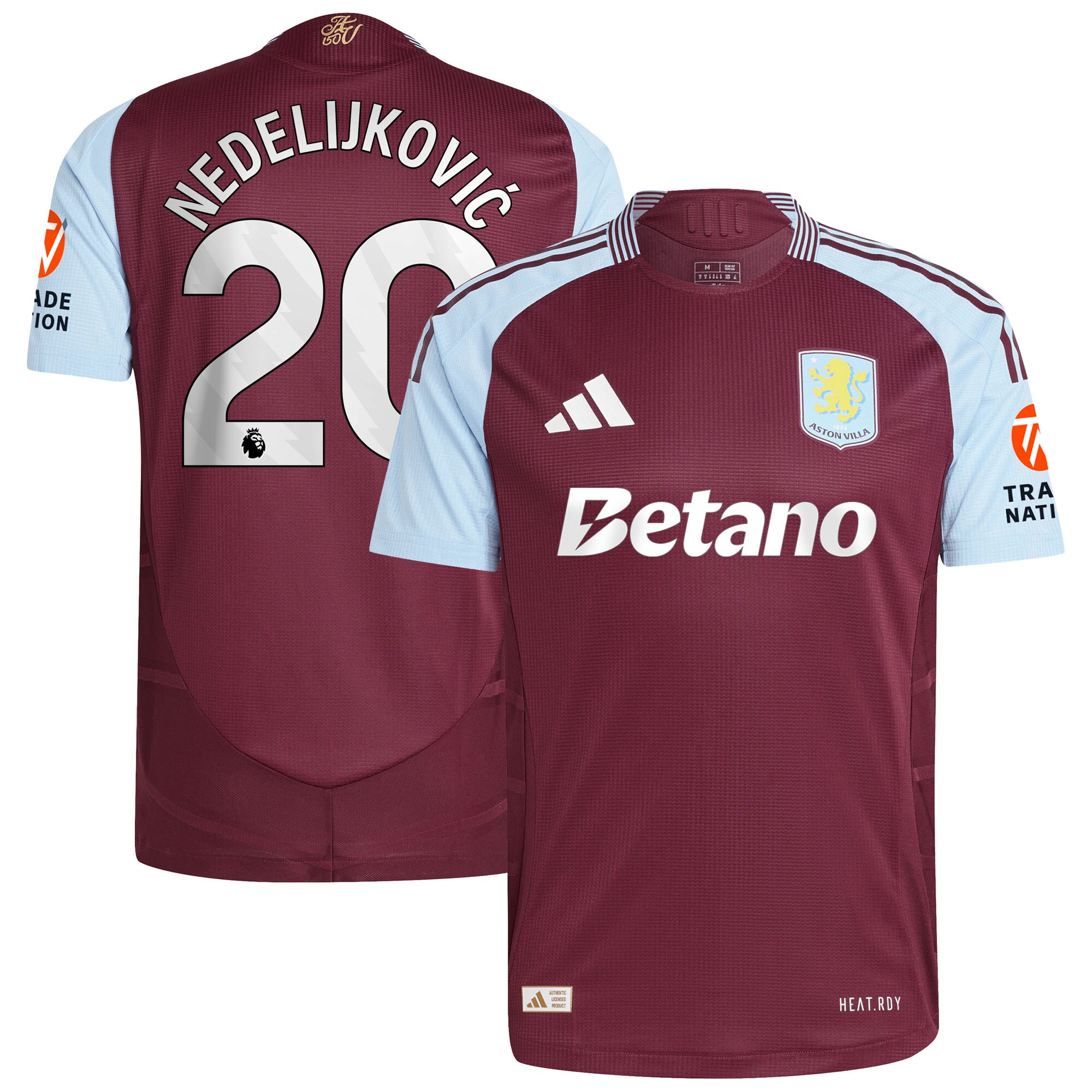 Aston Villa Jerseys - Official aston villa adidas home authentic shirt 2024-25 with nedeljković 20 printing Collection for AVFC Fans