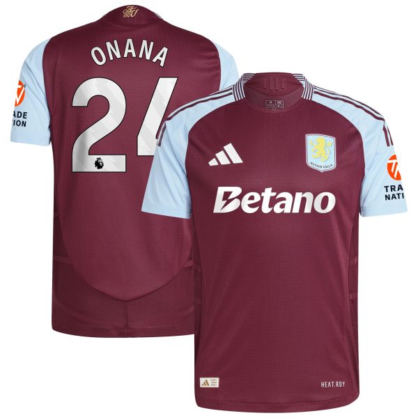 Aston Villa Jerseys - Official aston villa adidas home authentic shirt 2024-25 with onana 24 printing Collection for AVFC Fans