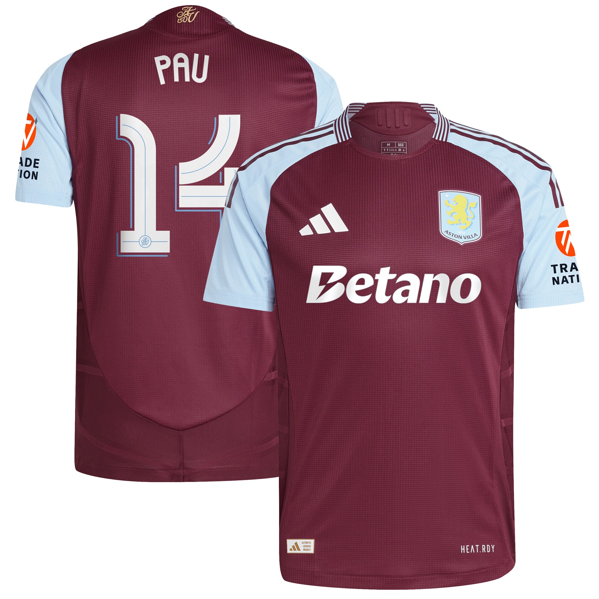 Aston Villa Jerseys - Official aston villa adidas home authentic shirt 2024-25 with pau 14 cup printing Collection for AVFC Fans