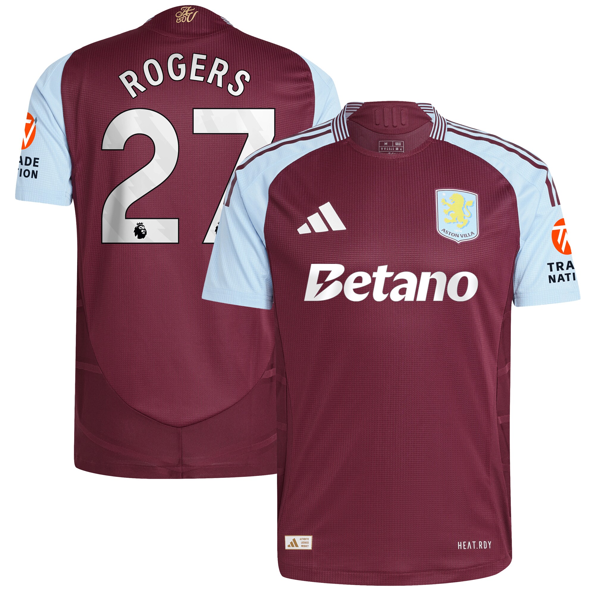 Aston Villa Jerseys - Official aston villa adidas home authentic shirt 2024-25 with rogers 27 printing Collection for AVFC Fans