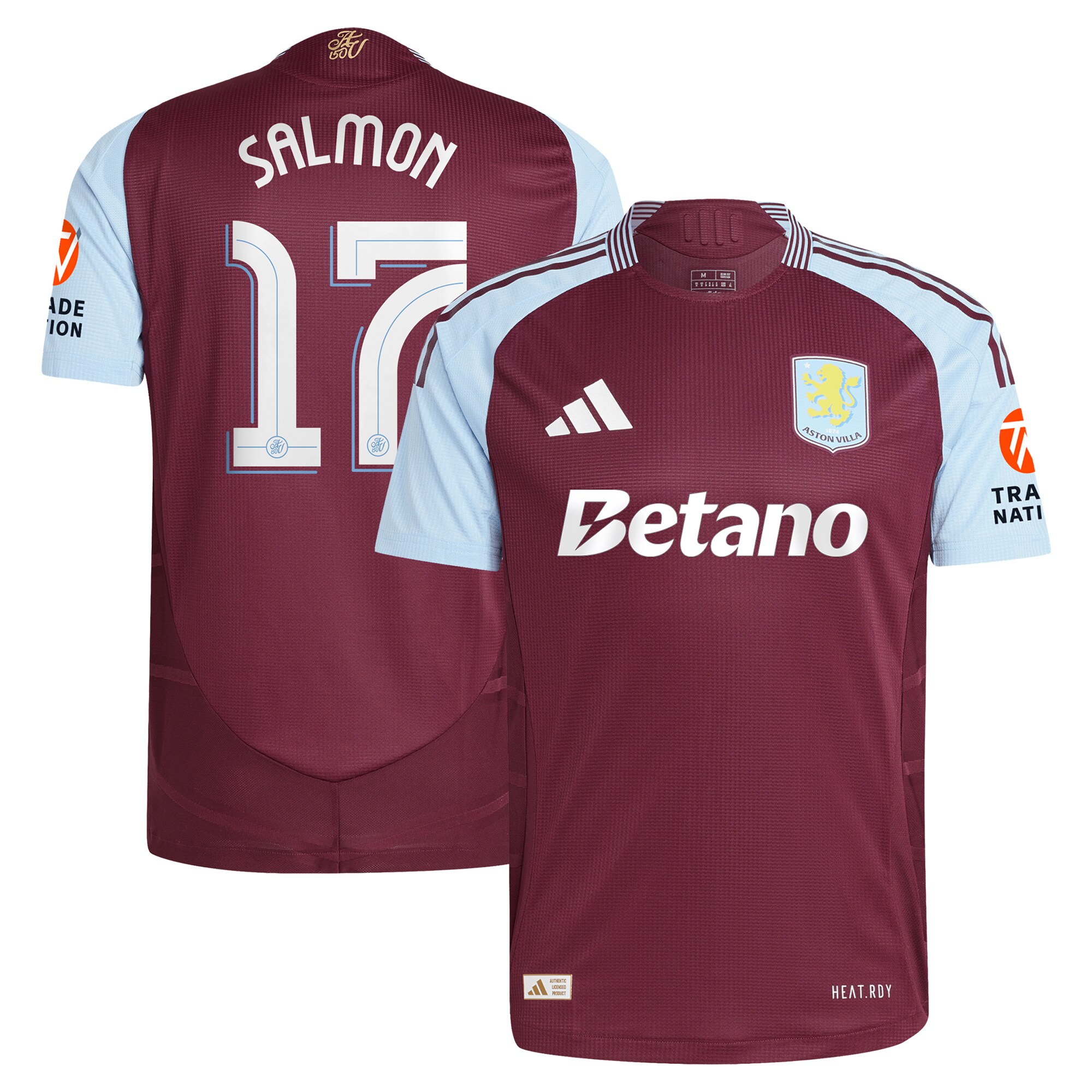 Aston Villa Jerseys - Official aston villa adidas home authentic shirt 2024-25 with salmon 17 cup printing Collection for AVFC Fans