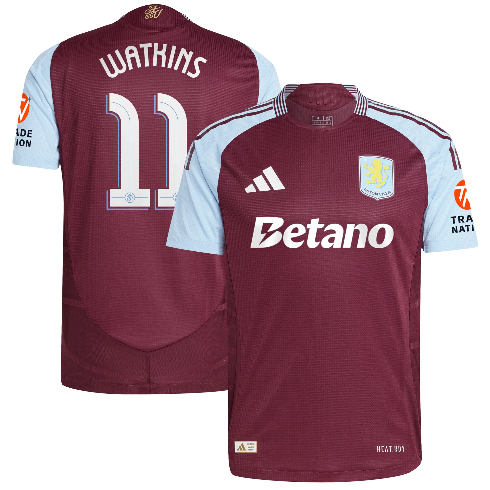 Aston Villa Jerseys - Official aston villa adidas home authentic shirt 2024-25 with watkins 11 cup printing Collection for AVFC Fans
