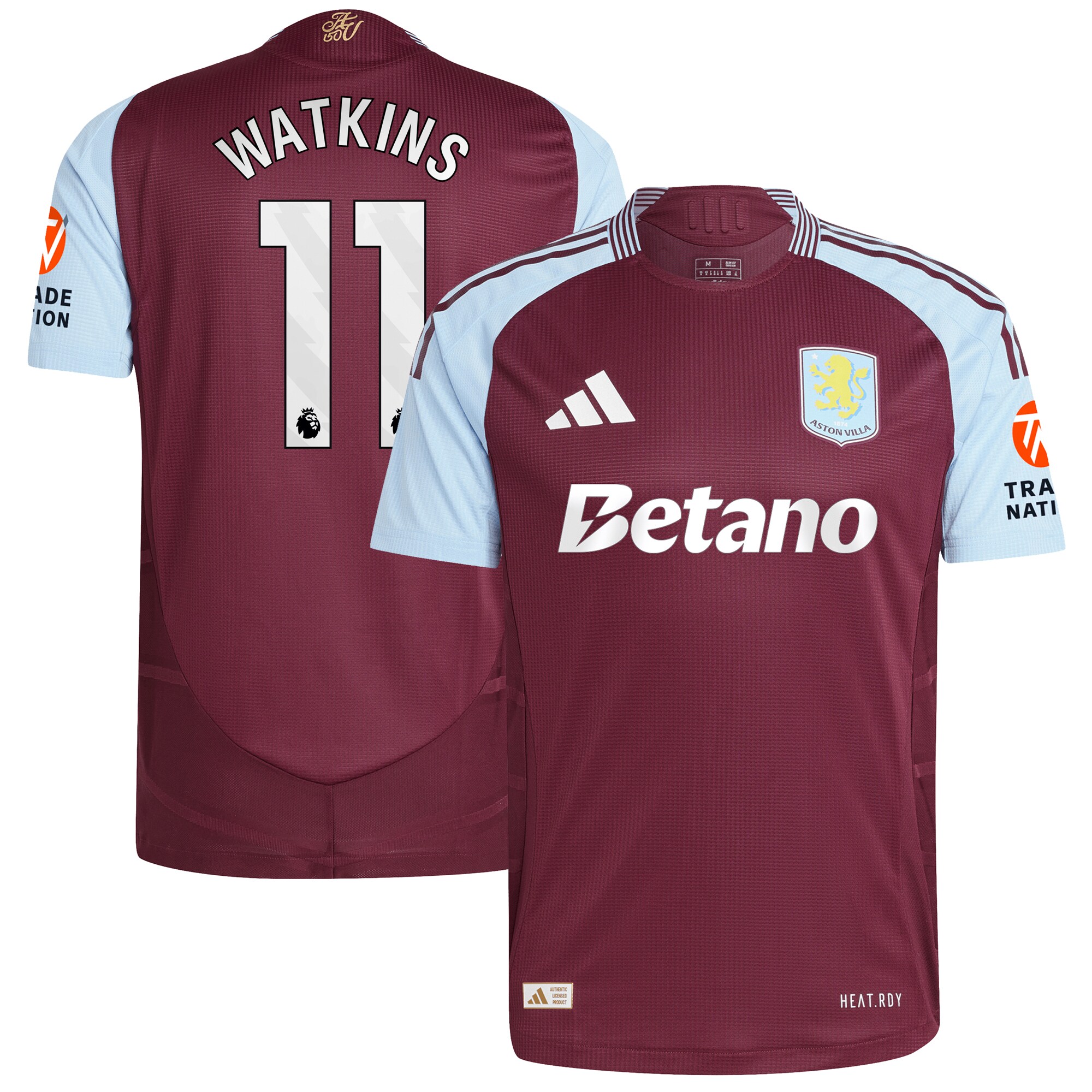Aston Villa Jerseys - Official aston villa adidas home authentic shirt 2024-25 with watkins 11 printing Collection for AVFC Fans