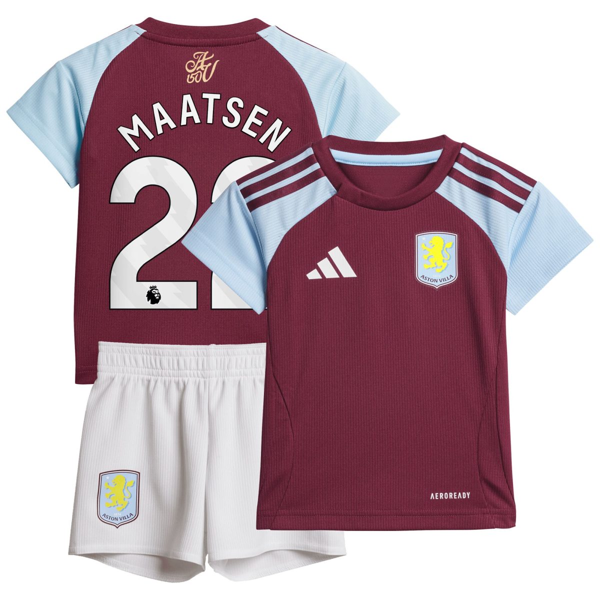 Aston Villa Jerseys - Official aston villa adidas home baby kit 2024-25 with maatsen 22 printing Collection for AVFC Fans