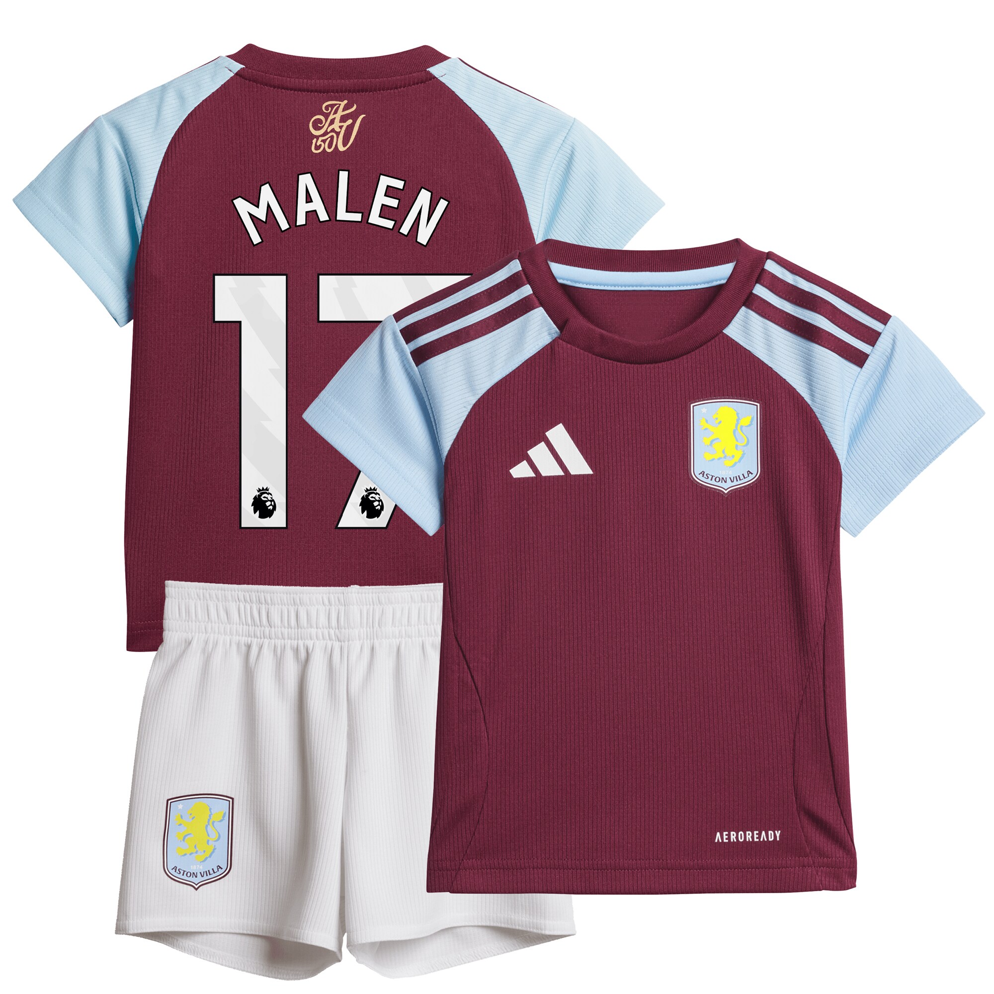 Aston Villa Jerseys - Official aston villa adidas home baby kit 2024-25 with malen 17 printing Collection for AVFC Fans