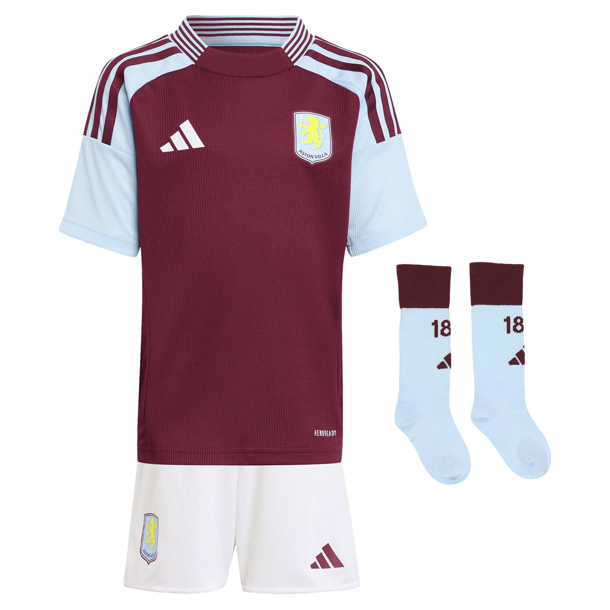 Aston Villa Jerseys - Official aston villa adidas home mini kit 2024-25 with a.garcía 16 printing Collection for AVFC Fans