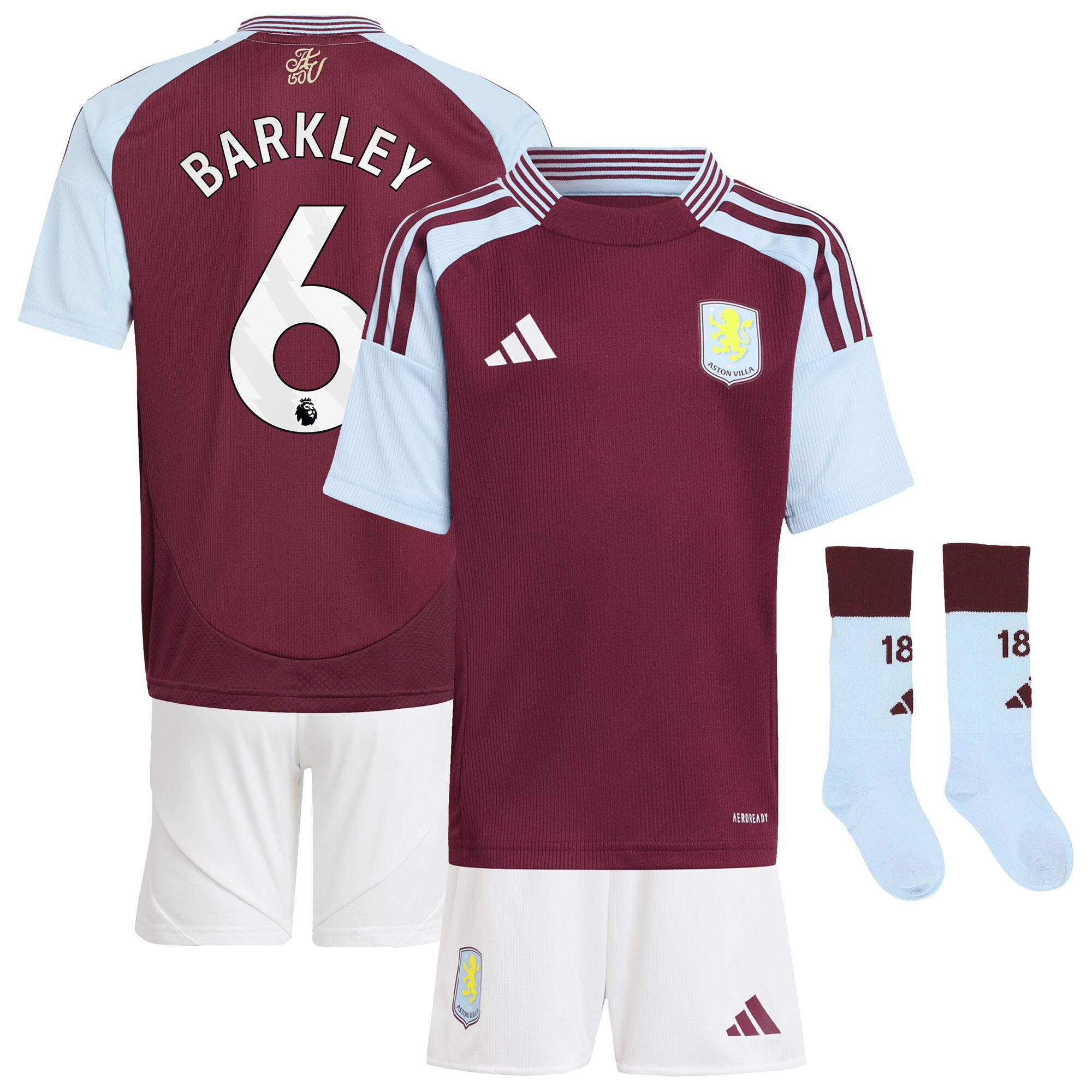 Aston Villa Jerseys - Official aston villa adidas home mini kit 2024-25 with barkley 6 printing Collection for AVFC Fans