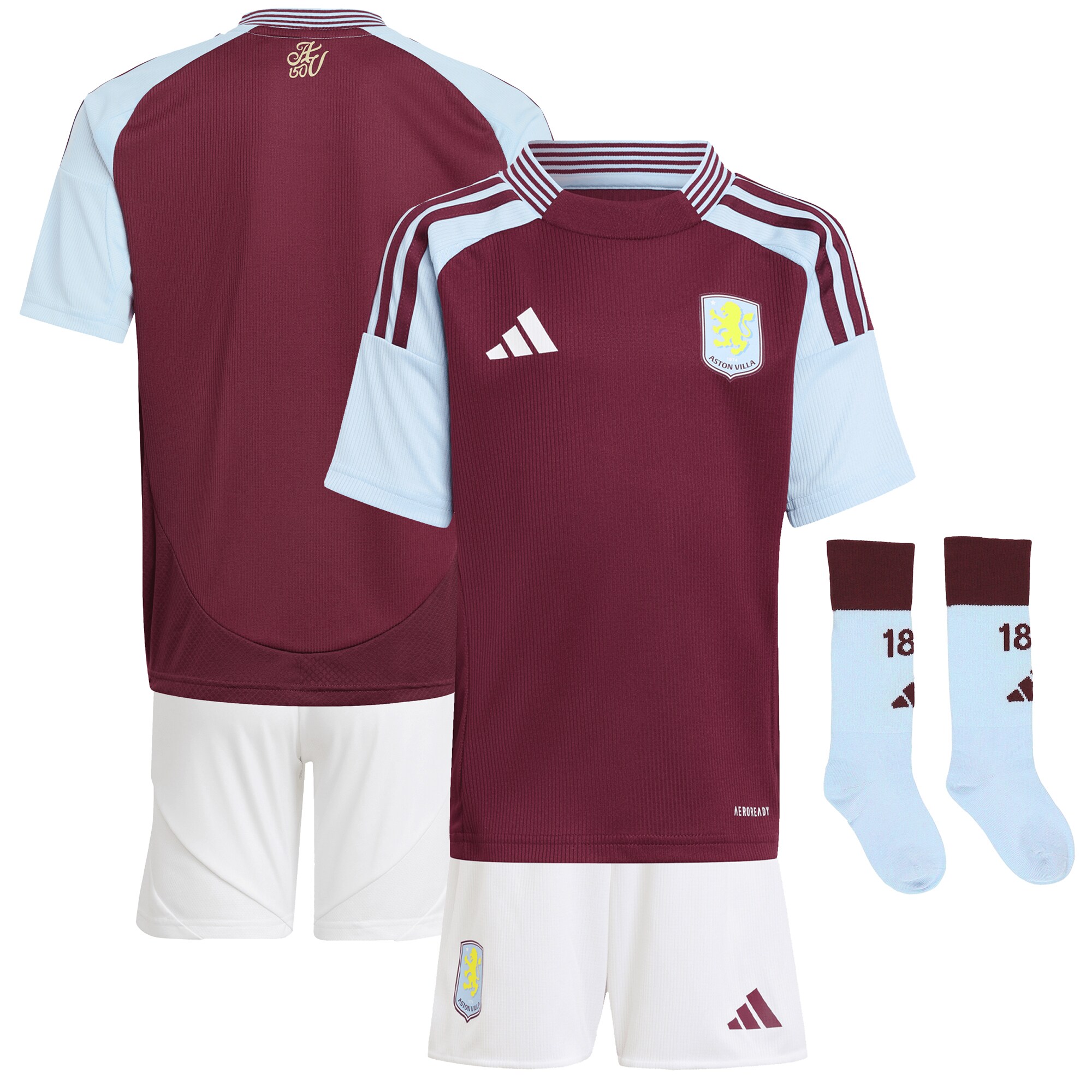 Aston Villa Jerseys - Official aston villa adidas home mini kit 2024-25 with custom printing Collection for AVFC Fans