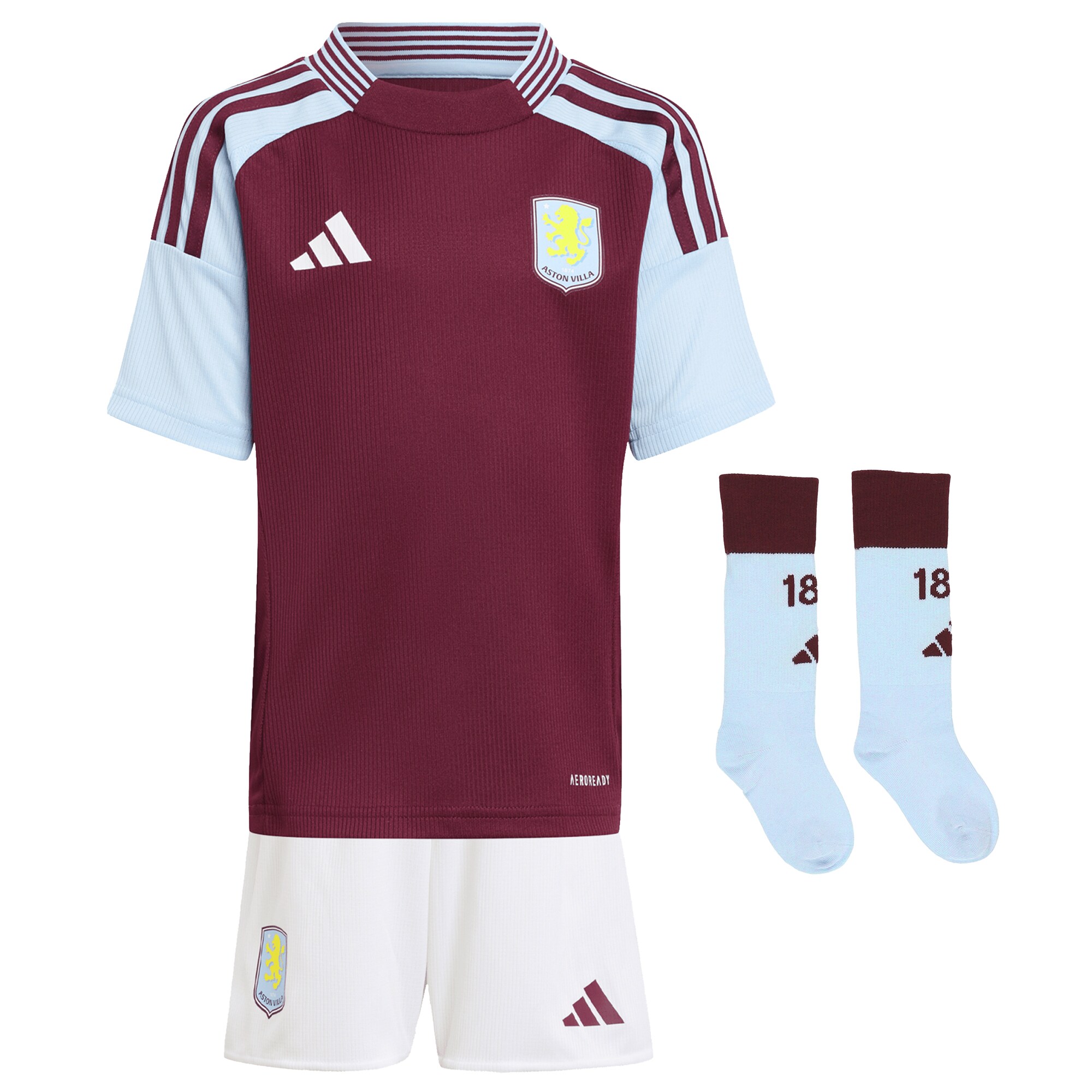 Aston Villa Jerseys - Official aston villa adidas home mini kit 2024-25 with custom printing Collection for AVFC Fans