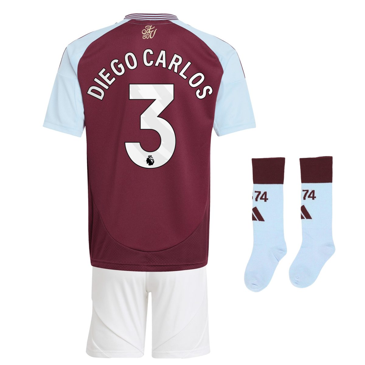 Aston Villa Jerseys - Official aston villa adidas home mini kit 2024-25 with diego carlos 3 printing Collection for AVFC Fans