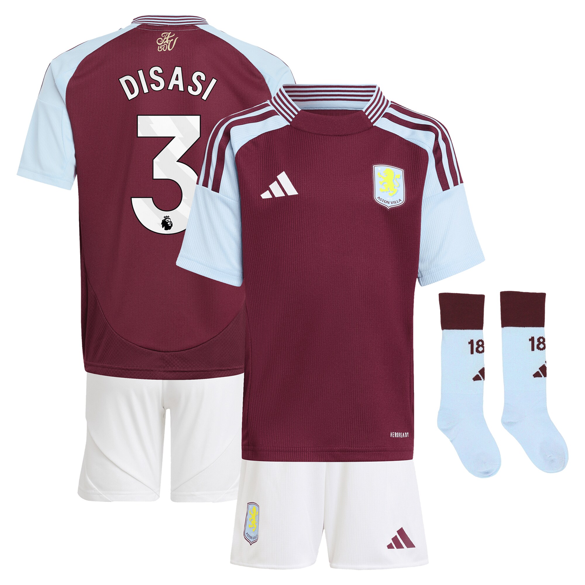 Aston Villa Jerseys - Official aston villa adidas home mini kit 2024-25 with disasi 3 printing Collection for AVFC Fans