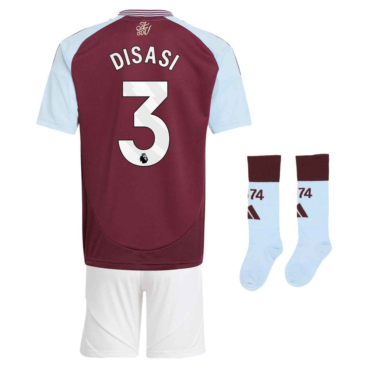 Aston Villa Jerseys - Official aston villa adidas home mini kit 2024-25 with disasi 3 printing Collection for AVFC Fans