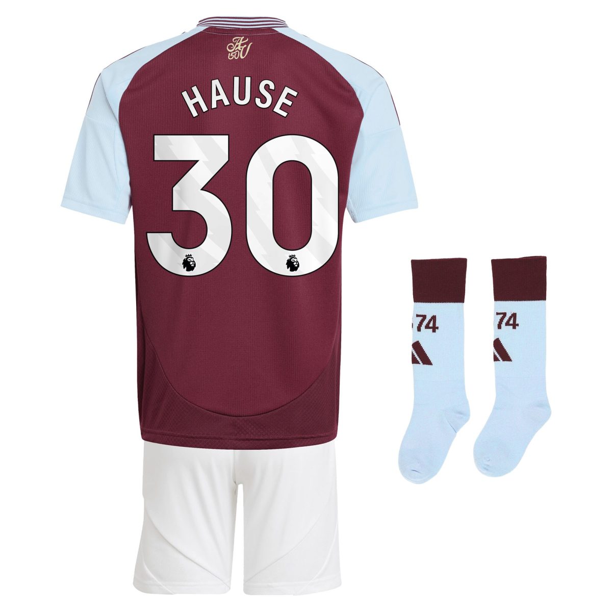 Aston Villa Jerseys - Official aston villa adidas home mini kit 2024-25 with hause 30 printing Collection for AVFC Fans