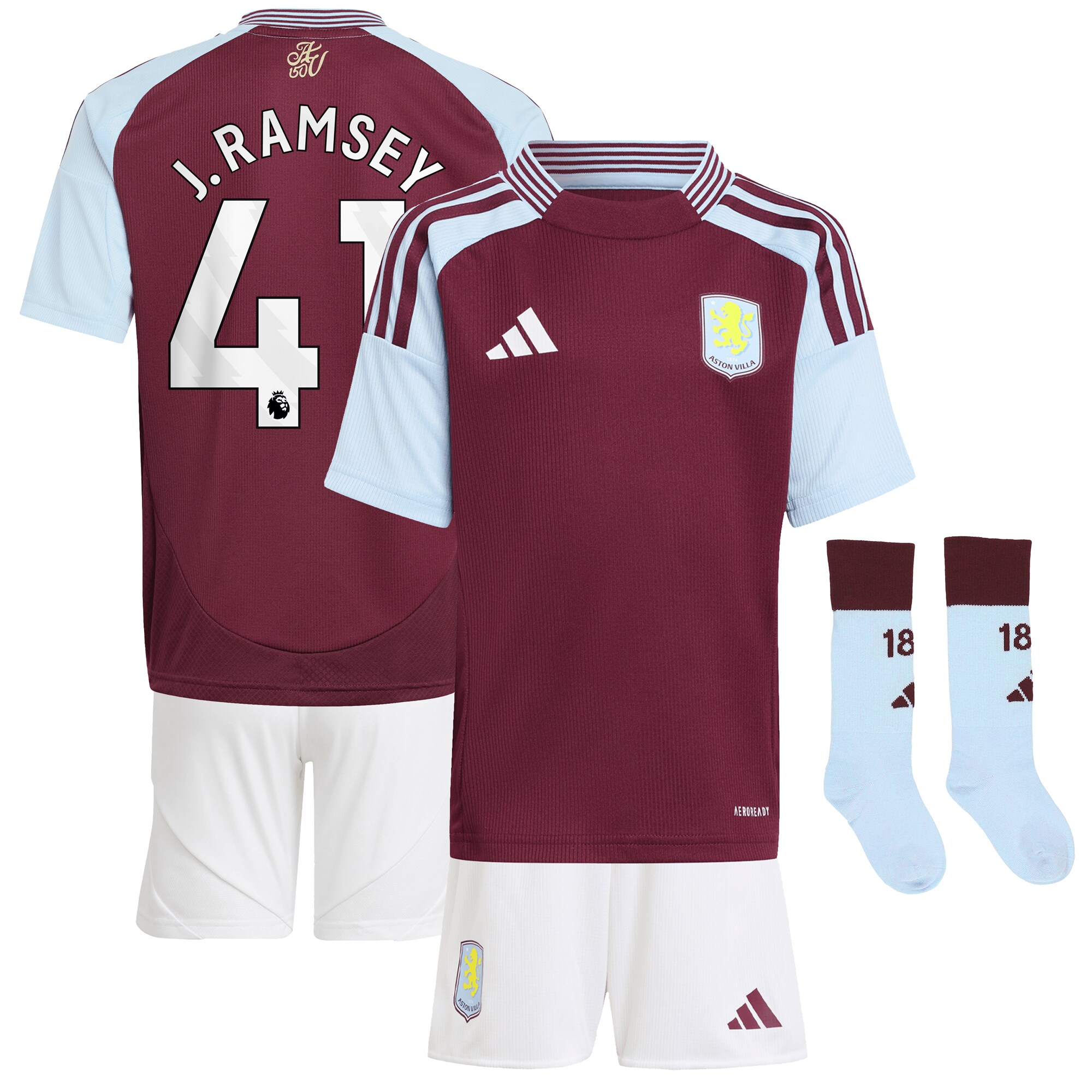 Aston Villa Jerseys - Official aston villa adidas home mini kit 2024-25 with j. ramsey 41 printing Collection for AVFC Fans