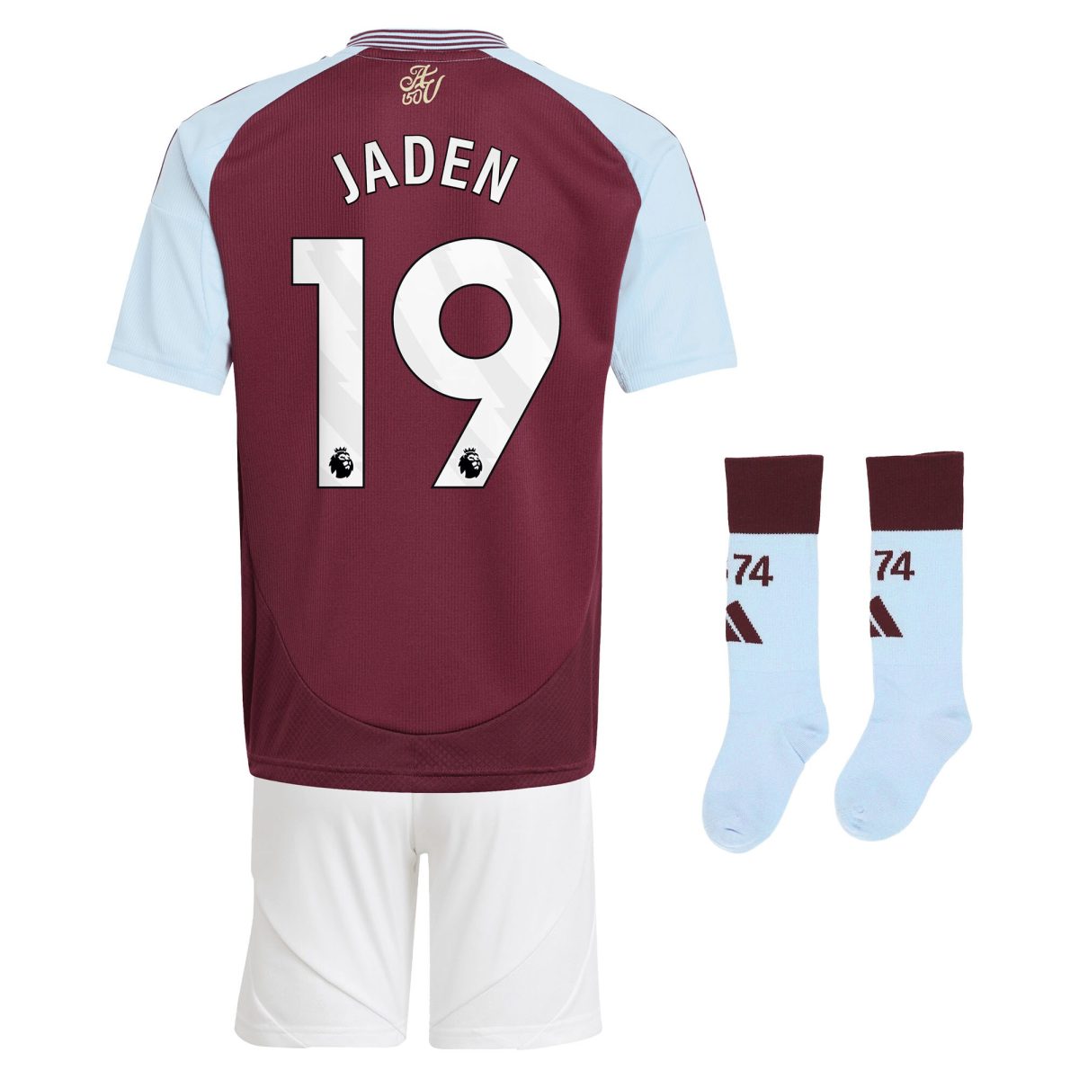 Aston Villa Jerseys - Official aston villa adidas home mini kit 2024-25 with jaden 19 printing Collection for AVFC Fans