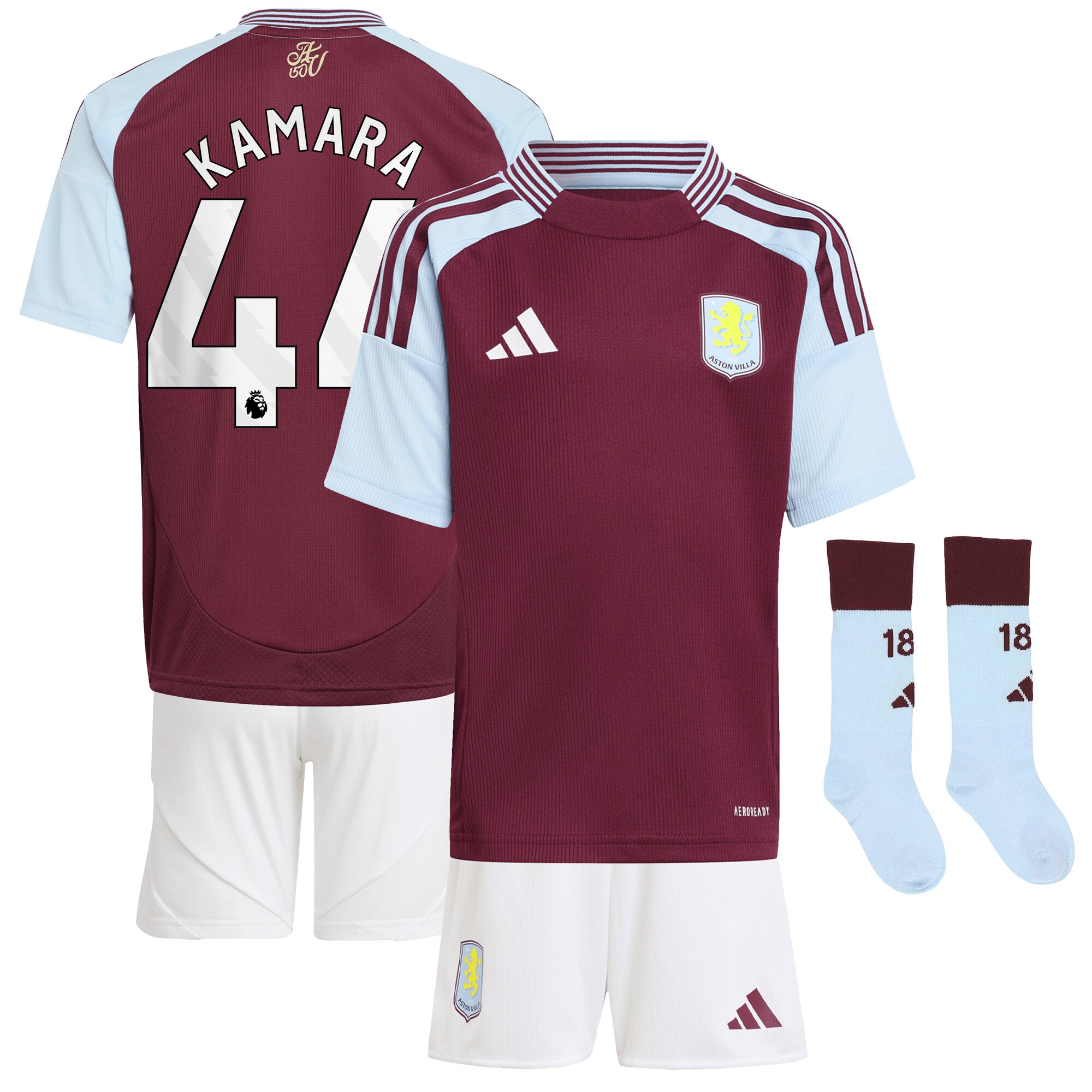 Aston Villa Jerseys - Official aston villa adidas home mini kit 2024-25 with kamara 44 printing Collection for AVFC Fans