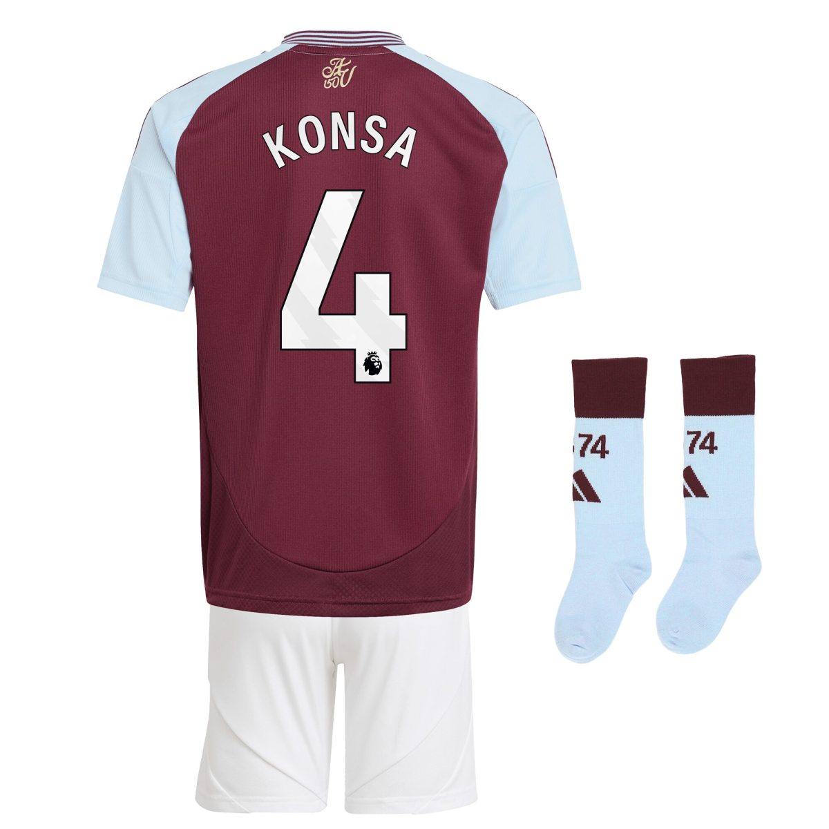 Aston Villa Jerseys - Official aston villa adidas home mini kit 2024-25 with konsa 4 printing Collection for AVFC Fans