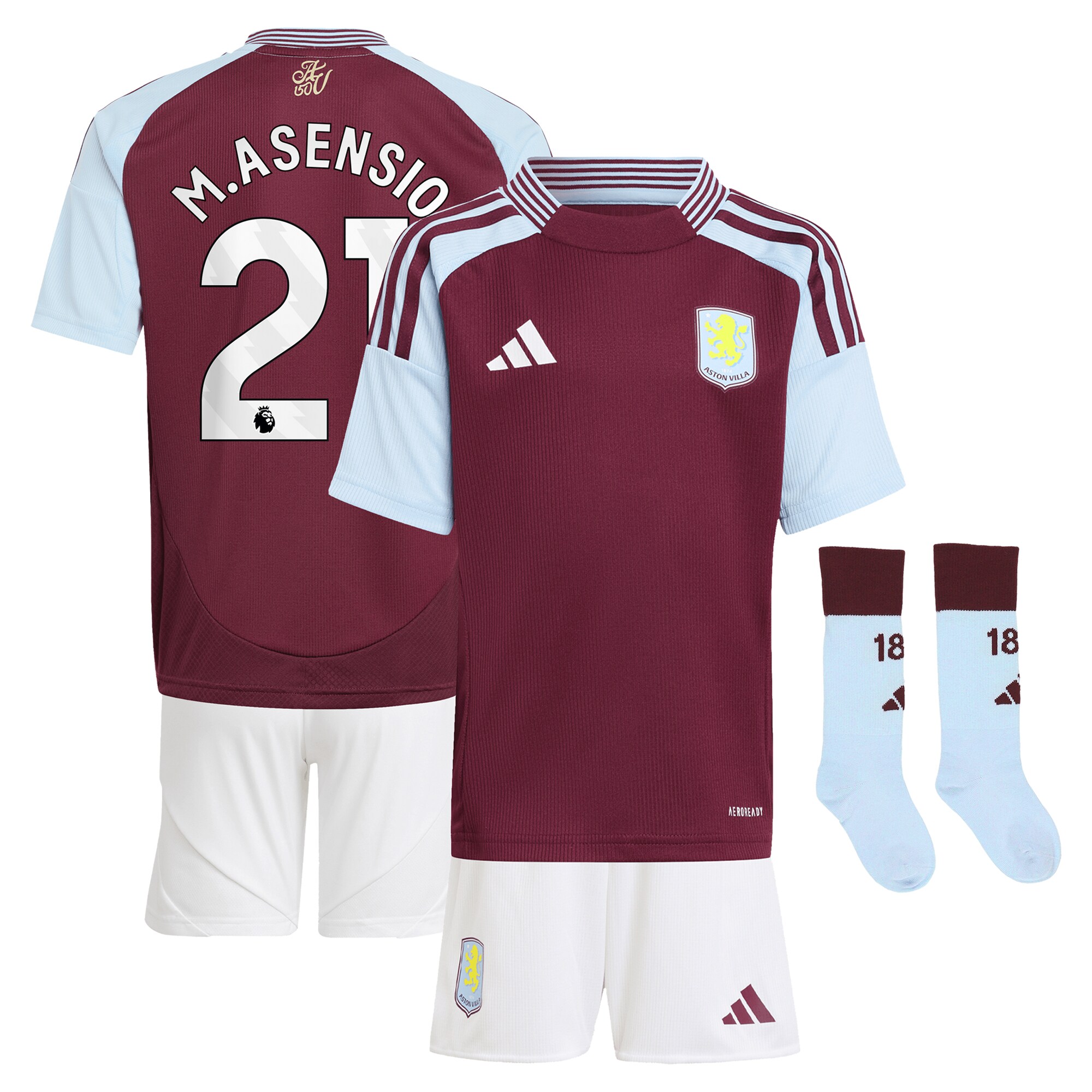 Aston Villa Jerseys - Official aston villa adidas home mini kit 2024-25 with m.asensio 21 printing Collection for AVFC Fans