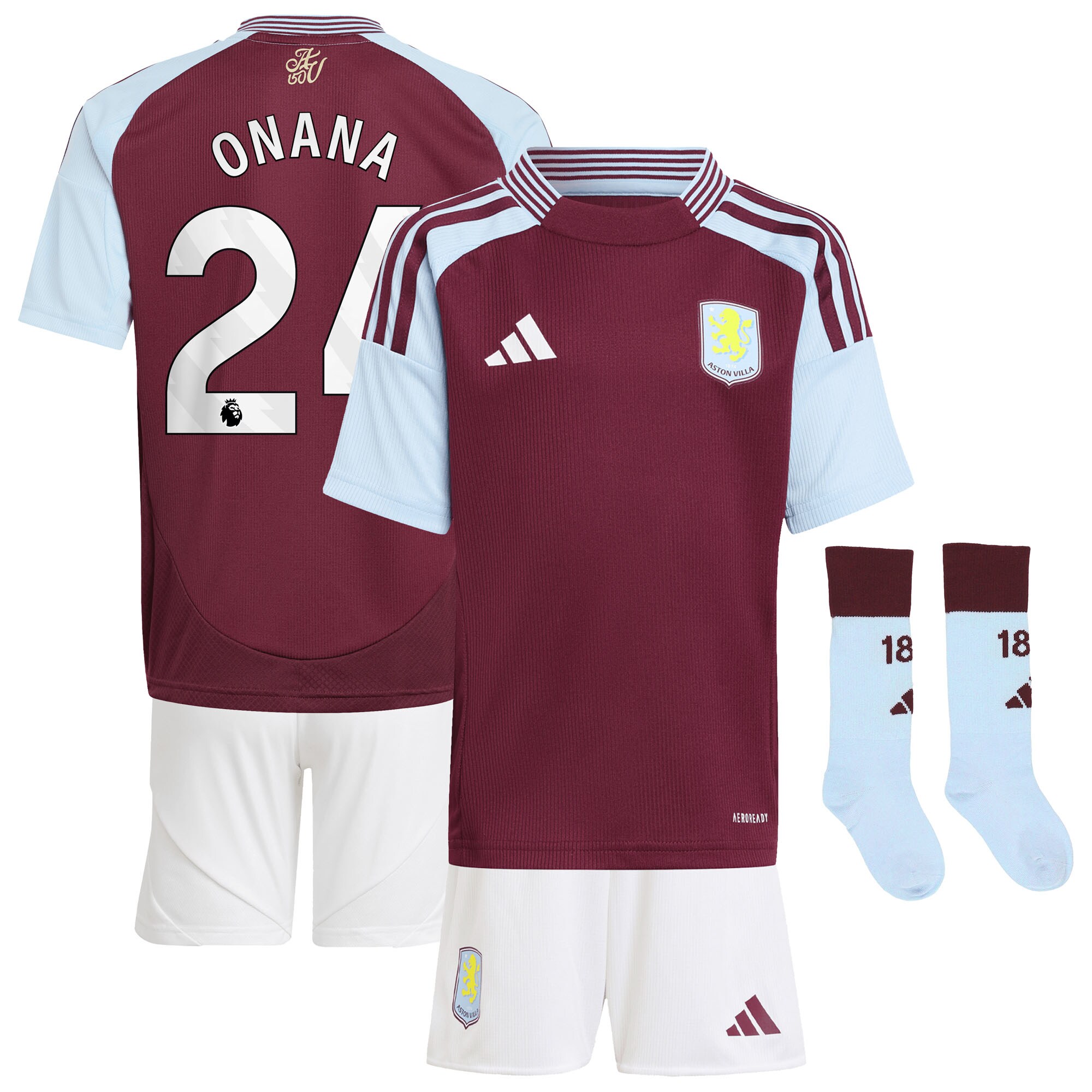 Aston Villa Jerseys - Official aston villa adidas home mini kit 2024-25 with onana 24 printing Collection for AVFC Fans