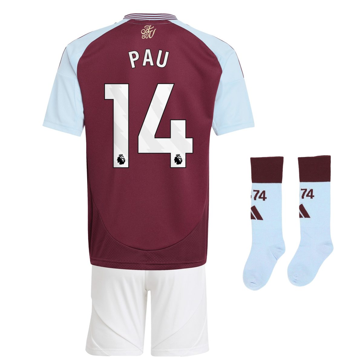 Aston Villa Jerseys - Official aston villa adidas home mini kit 2024-25 with pau 14 printing Collection for AVFC Fans