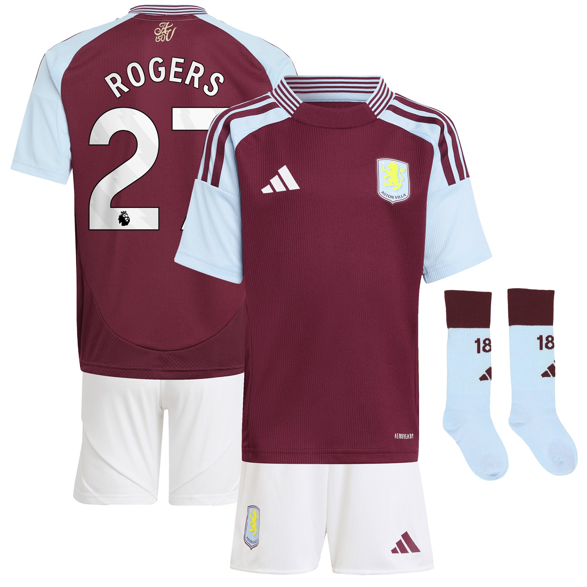 Aston Villa Jerseys - Official aston villa adidas home mini kit 2024-25 with rogers 27 printing Collection for AVFC Fans