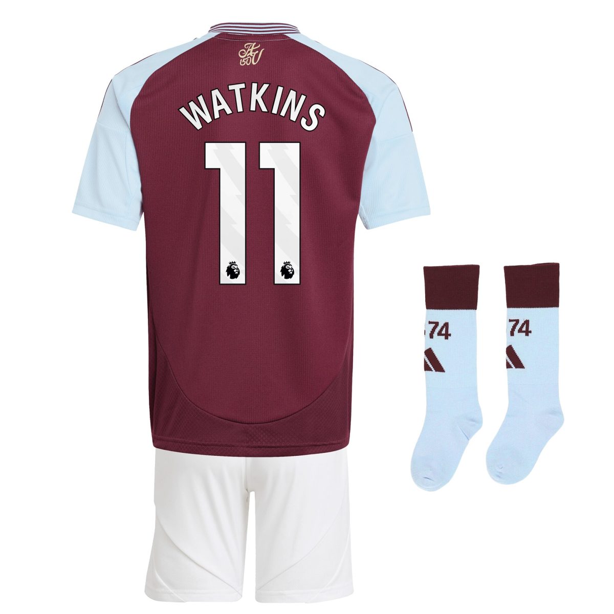 Aston Villa Jerseys - Official aston villa adidas home mini kit 2024-25 with watkins 11 printing Collection for AVFC Fans