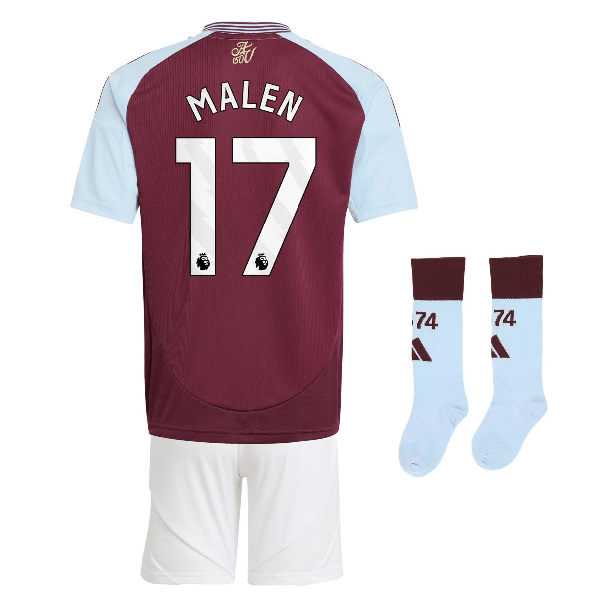 Aston Villa Jerseys - Official aston villa adidas home mini kit 2024-26 with malen 17 printing Collection for AVFC Fans