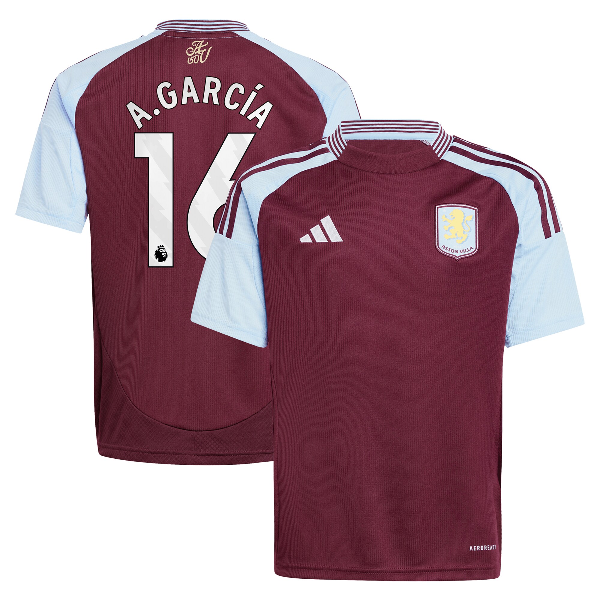 Aston Villa Jerseys - Official aston villa adidas home shirt 2024-25 – kids with a.garcía 16 printing Collection for AVFC Fans